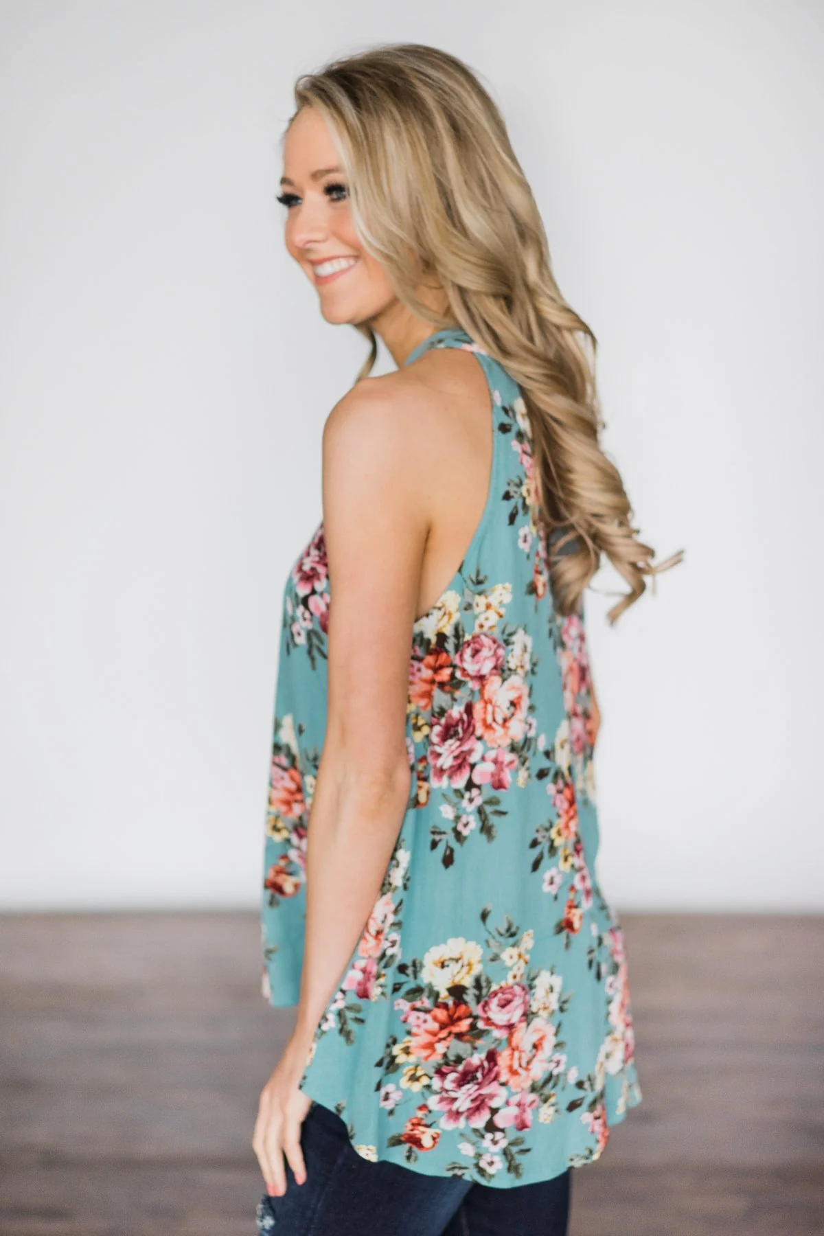 One Spring Day Floral Tank Top ~ Antique Blue - Image 6