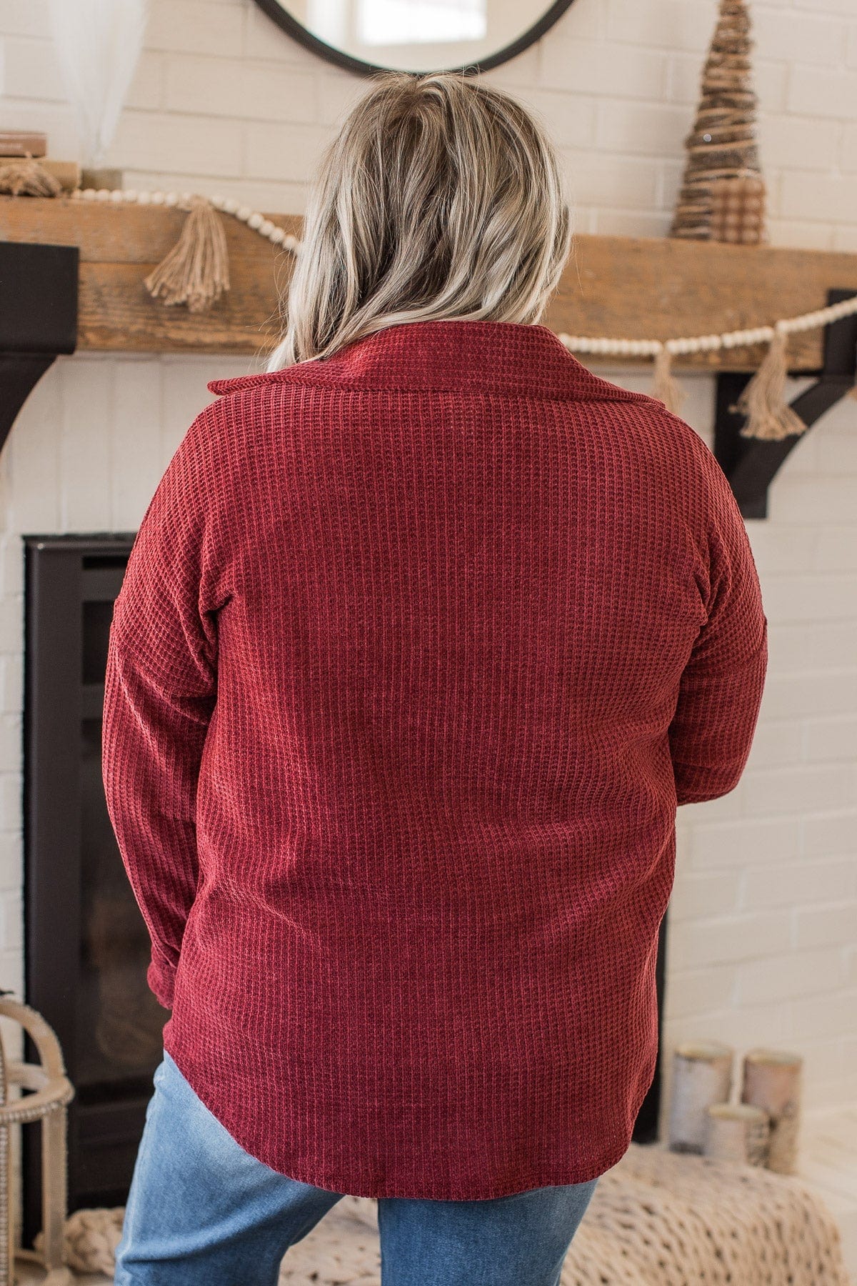 One Step Ahead Knit Button Top- Burgundy - Image 9