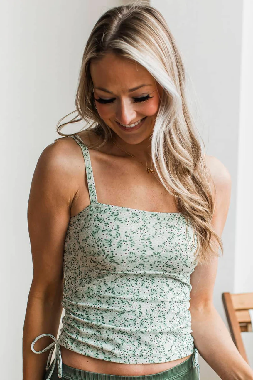 One Sunset Away Tankini Swim Top- Mint Floral