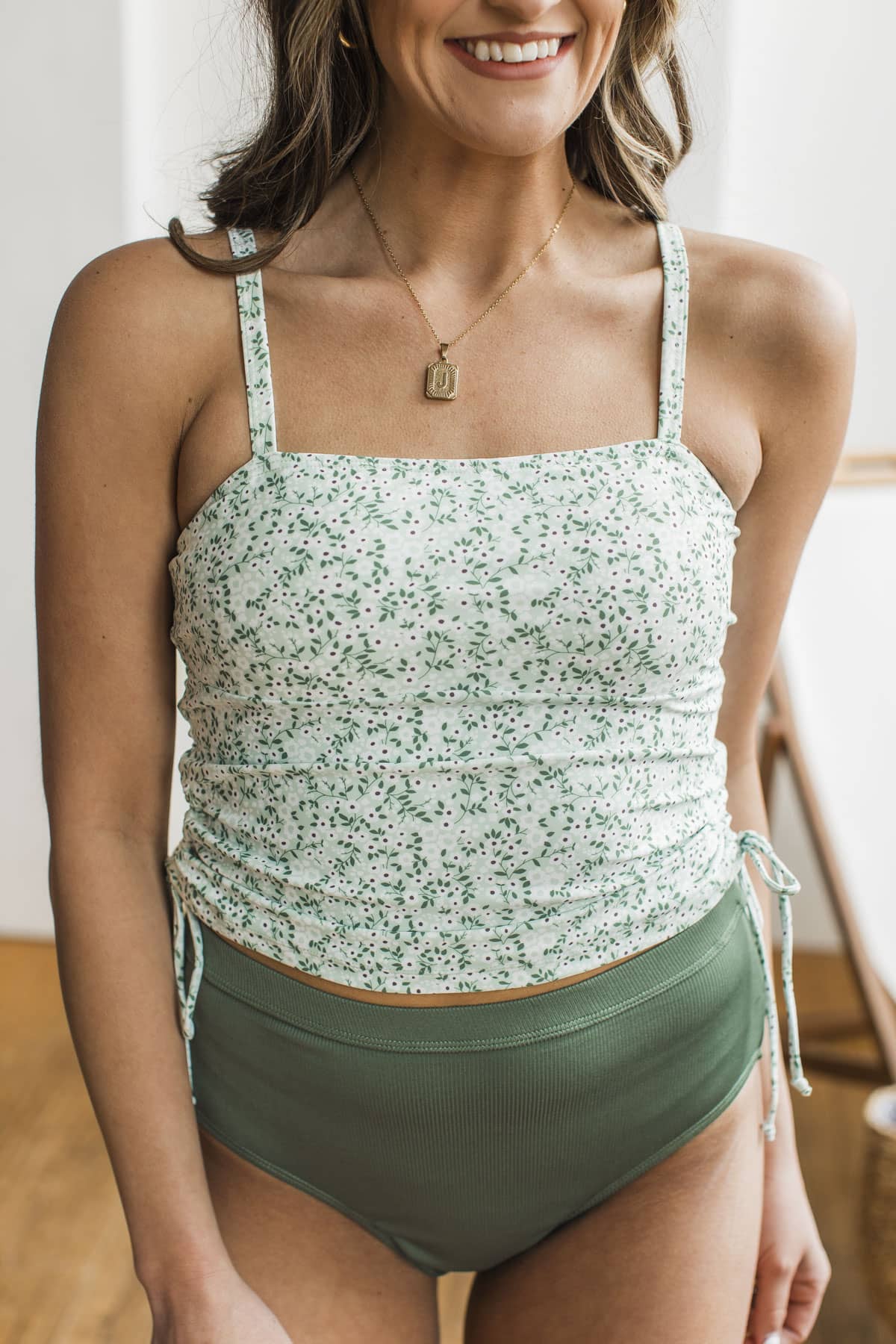 One Sunset Away Tankini Swim Top- Mint Floral - Image 4