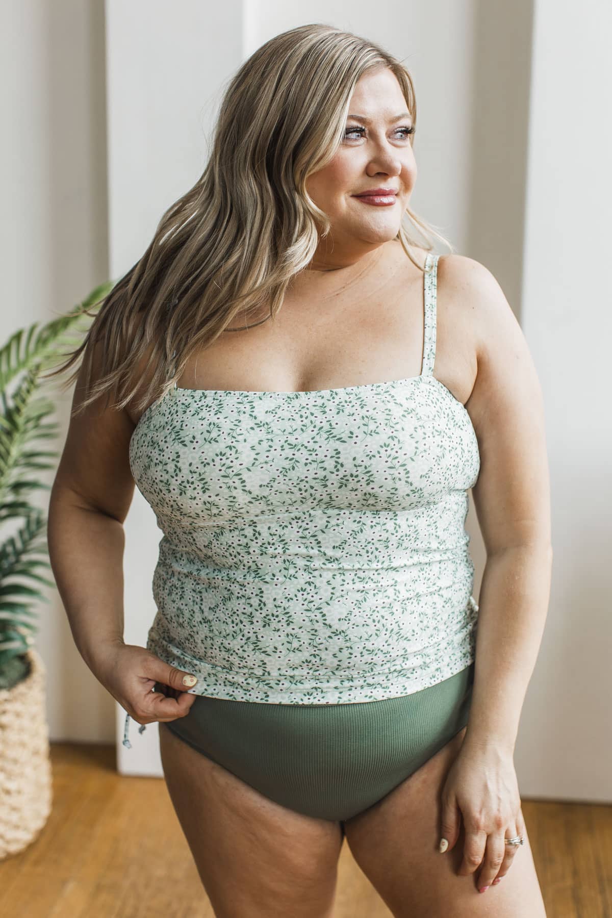 One Sunset Away Tankini Swim Top- Mint Floral - Image 7