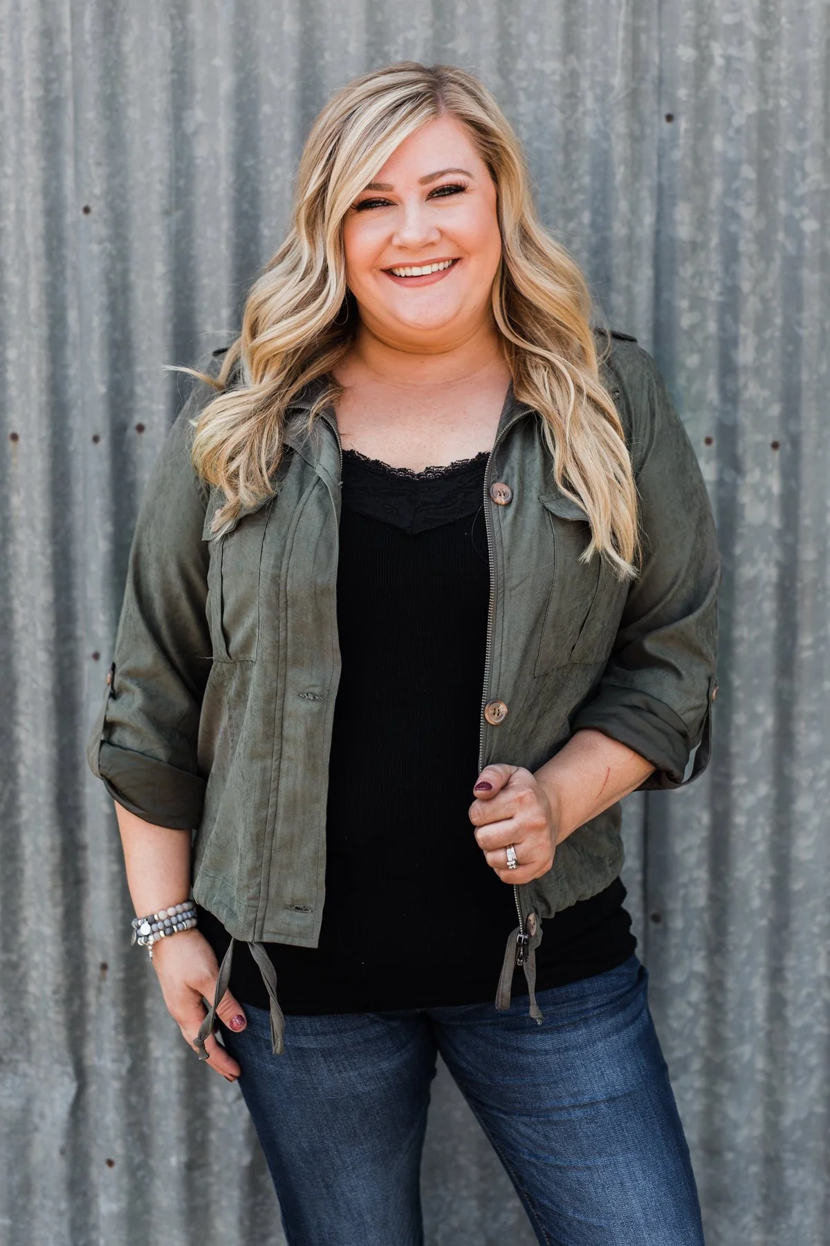 One Thing Right Lightweight Zip Up Jacket- Olive - Image 8