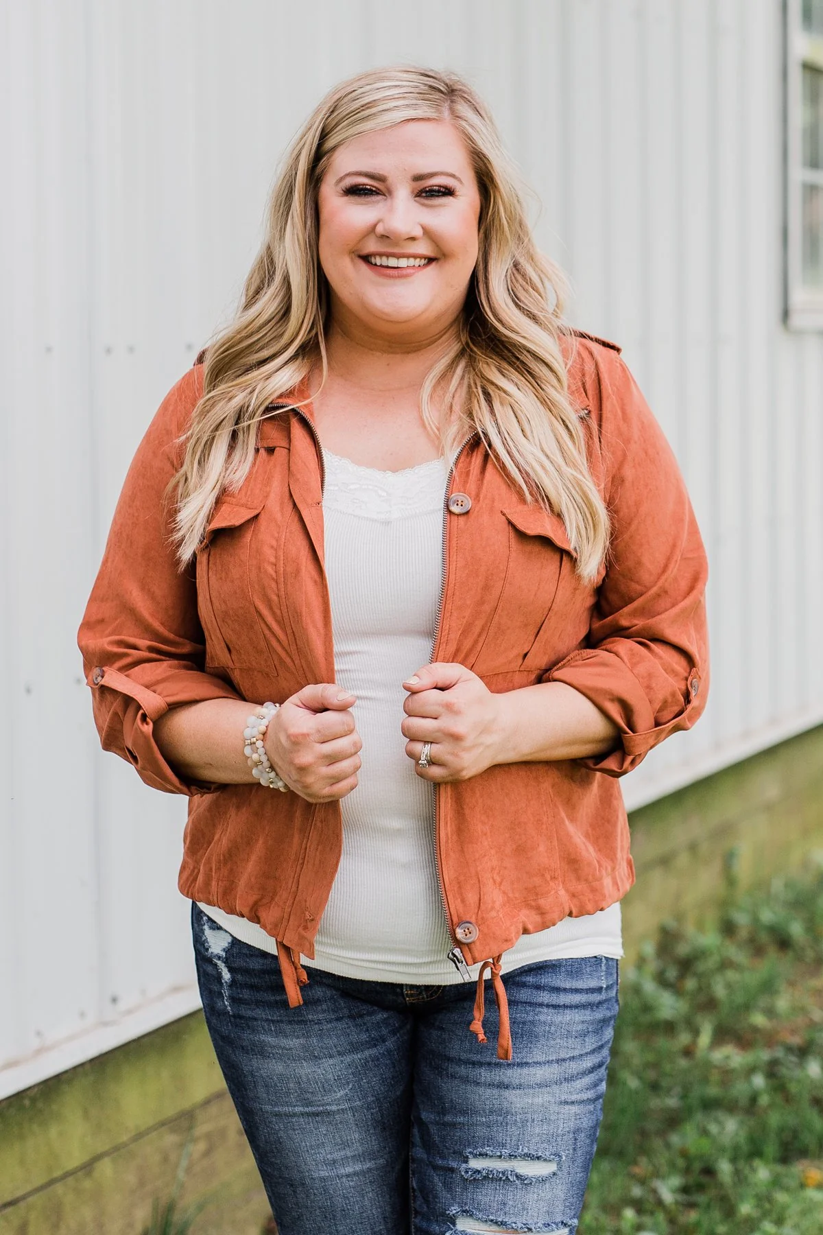 One Thing Right Lightweight Zip Up Jacket- Rust - Image 2