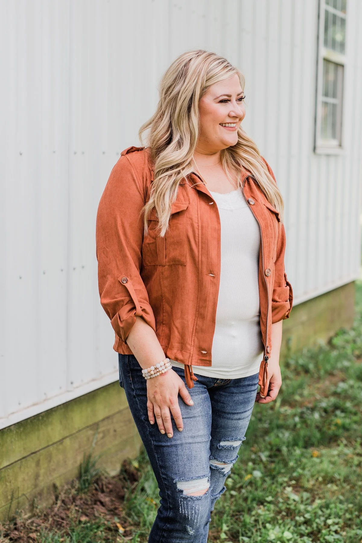 One Thing Right Lightweight Zip Up Jacket- Rust - Image 3
