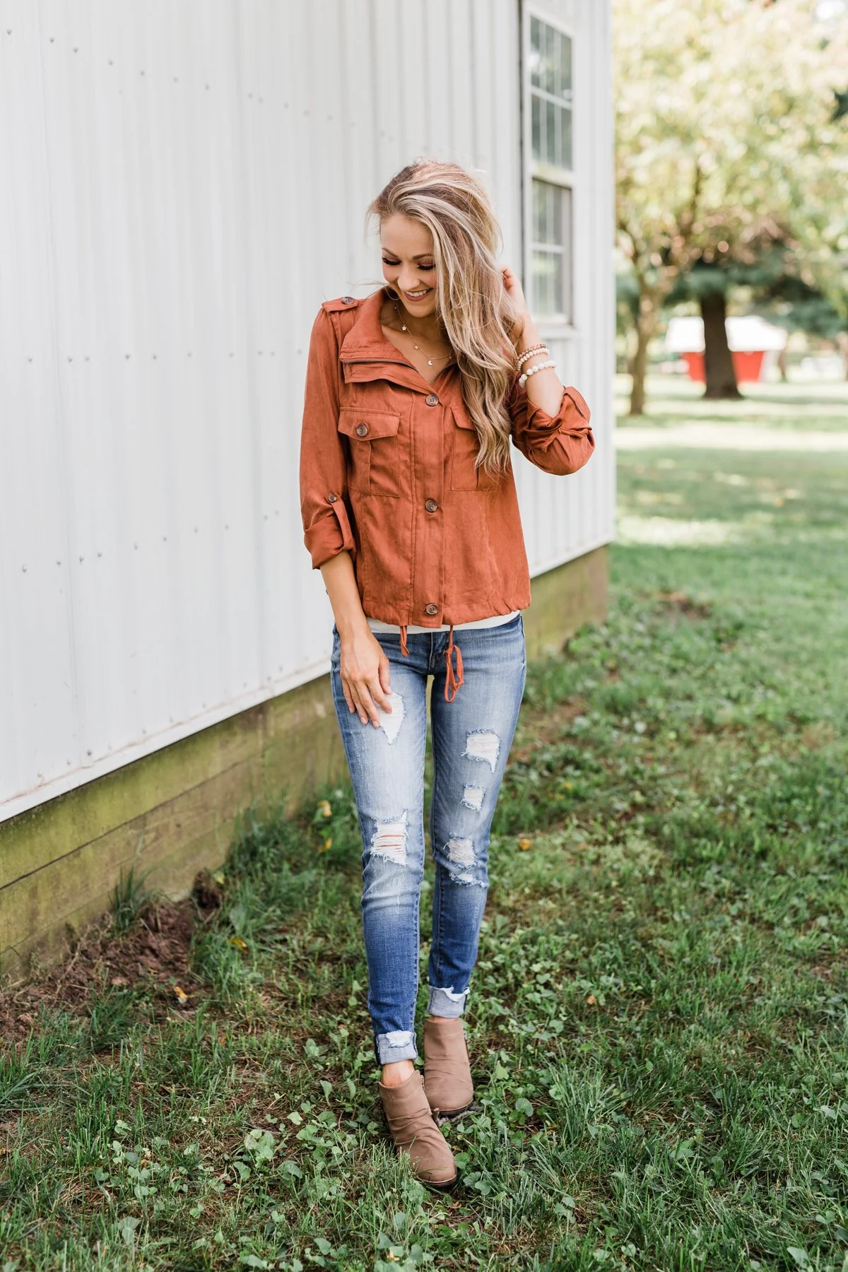 One Thing Right Lightweight Zip Up Jacket- Rust - Image 4