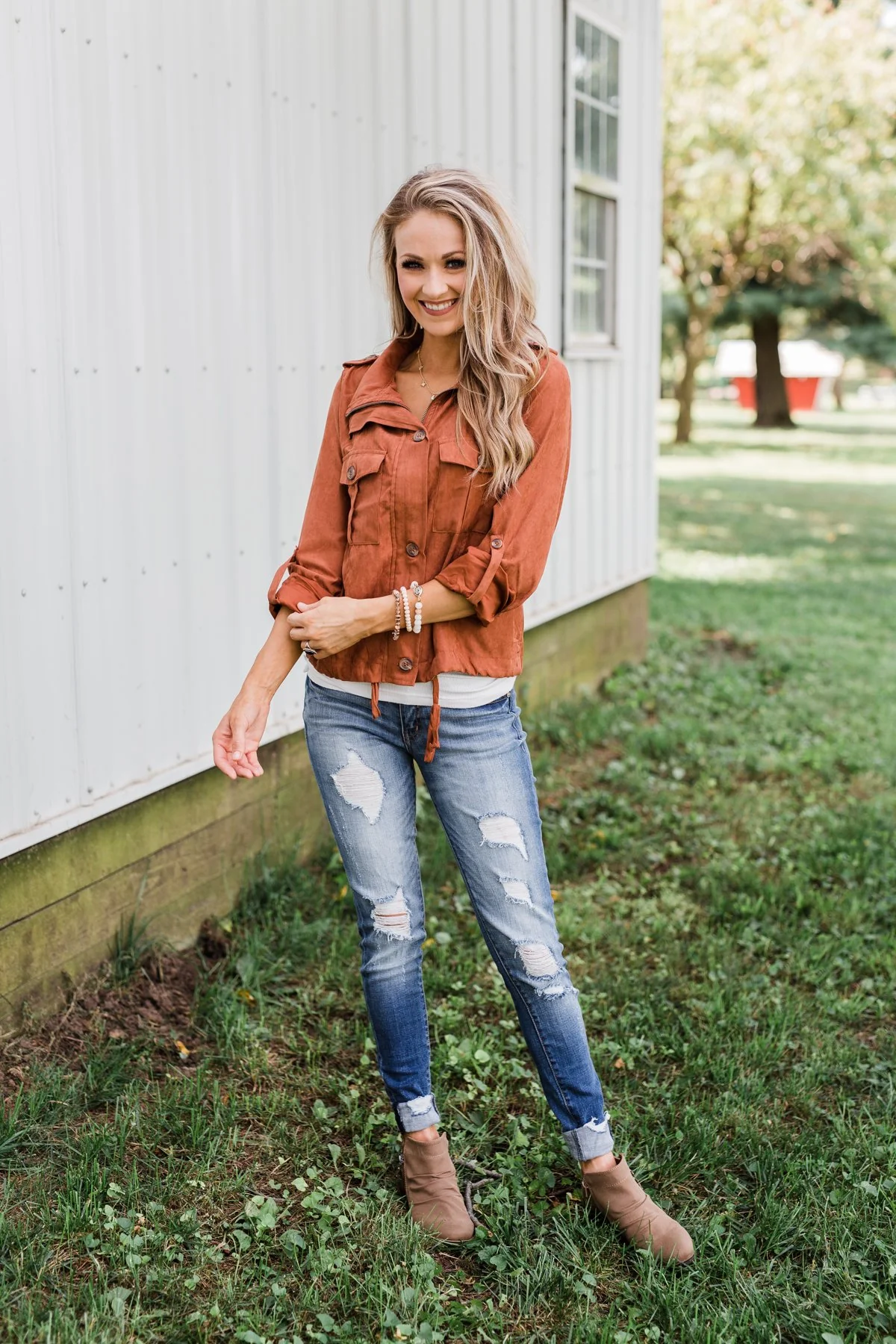 One Thing Right Lightweight Zip Up Jacket- Rust - Image 6