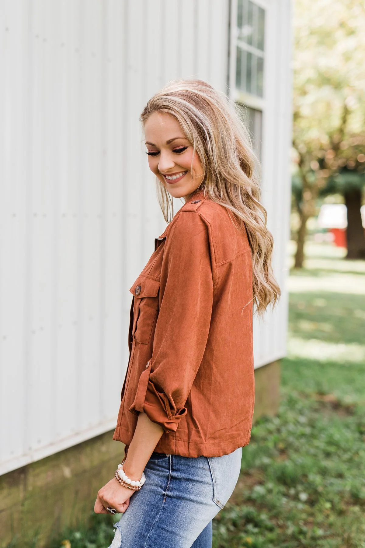 One Thing Right Lightweight Zip Up Jacket- Rust - Image 8