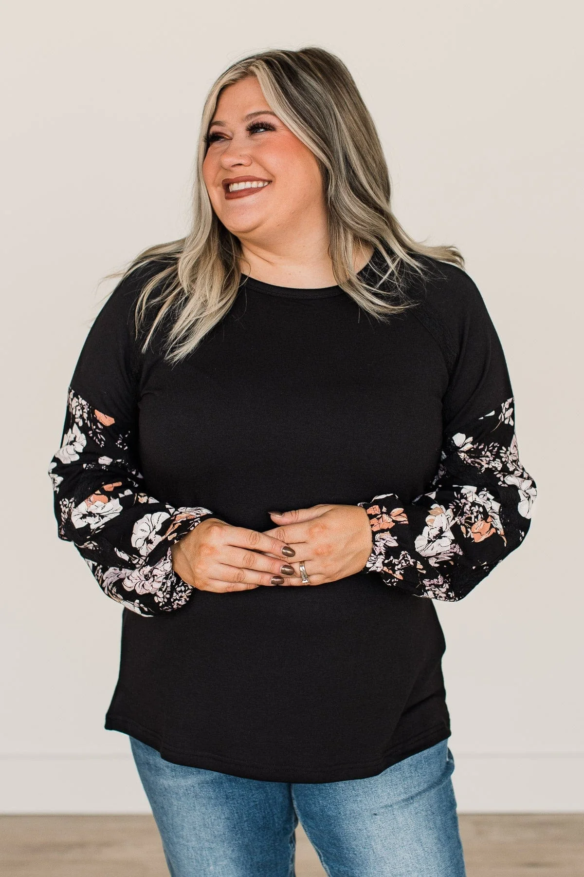 One To Remember Floral Sleeve Top- Black - Image 5