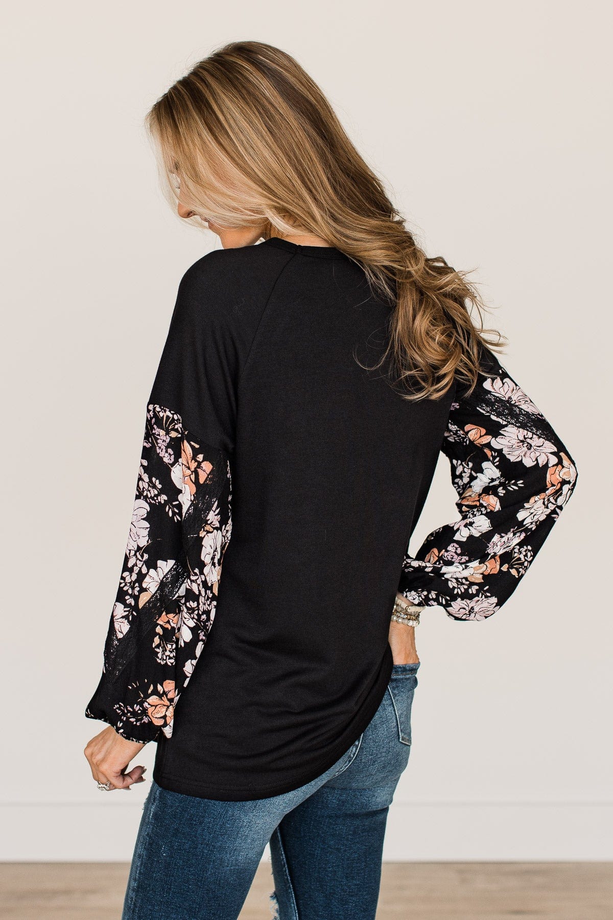 One To Remember Floral Sleeve Top- Black - Image 7