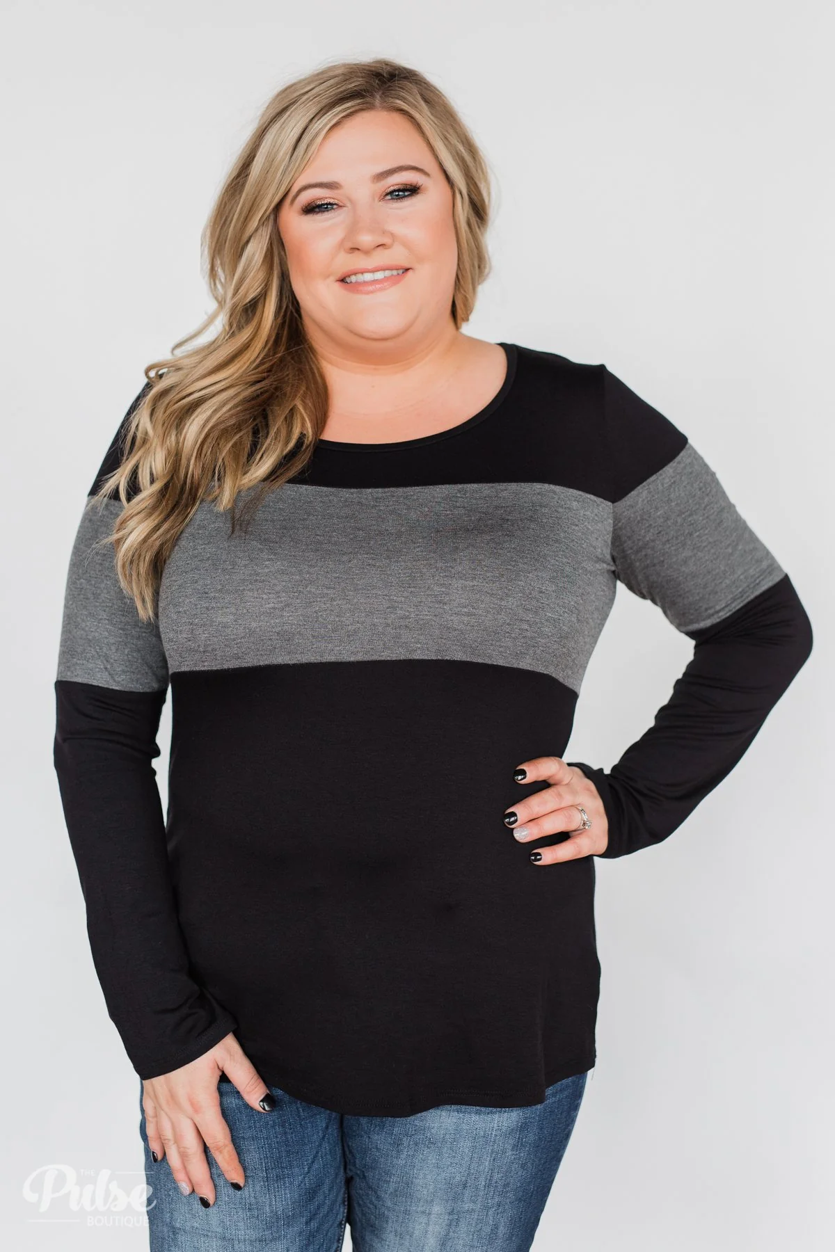 One Way Ticket Color Block Top- Black & Charcoal - Image 2