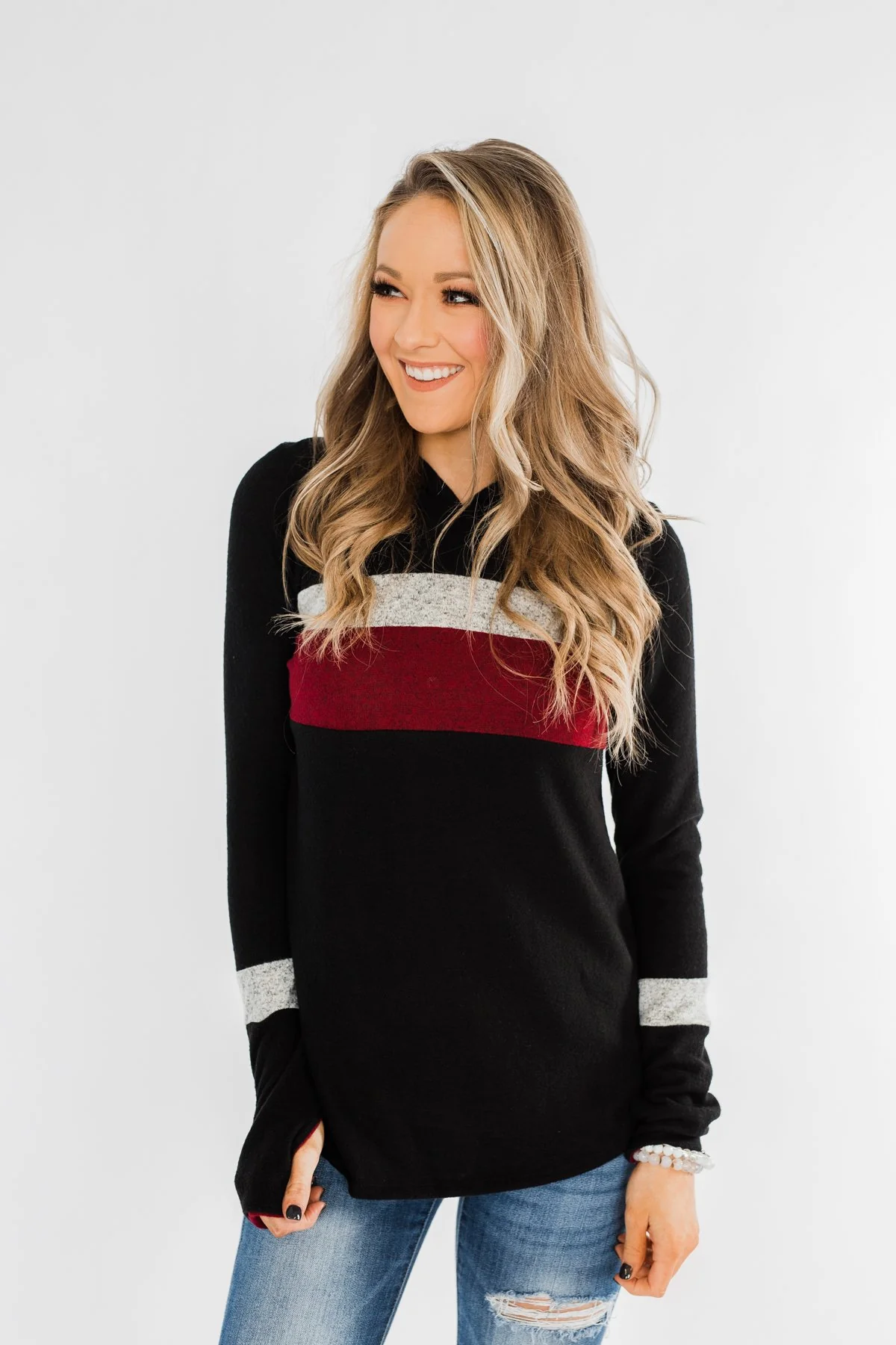 Only A Matter Of Time Hoodie- Black & Burgundy - Image 3
