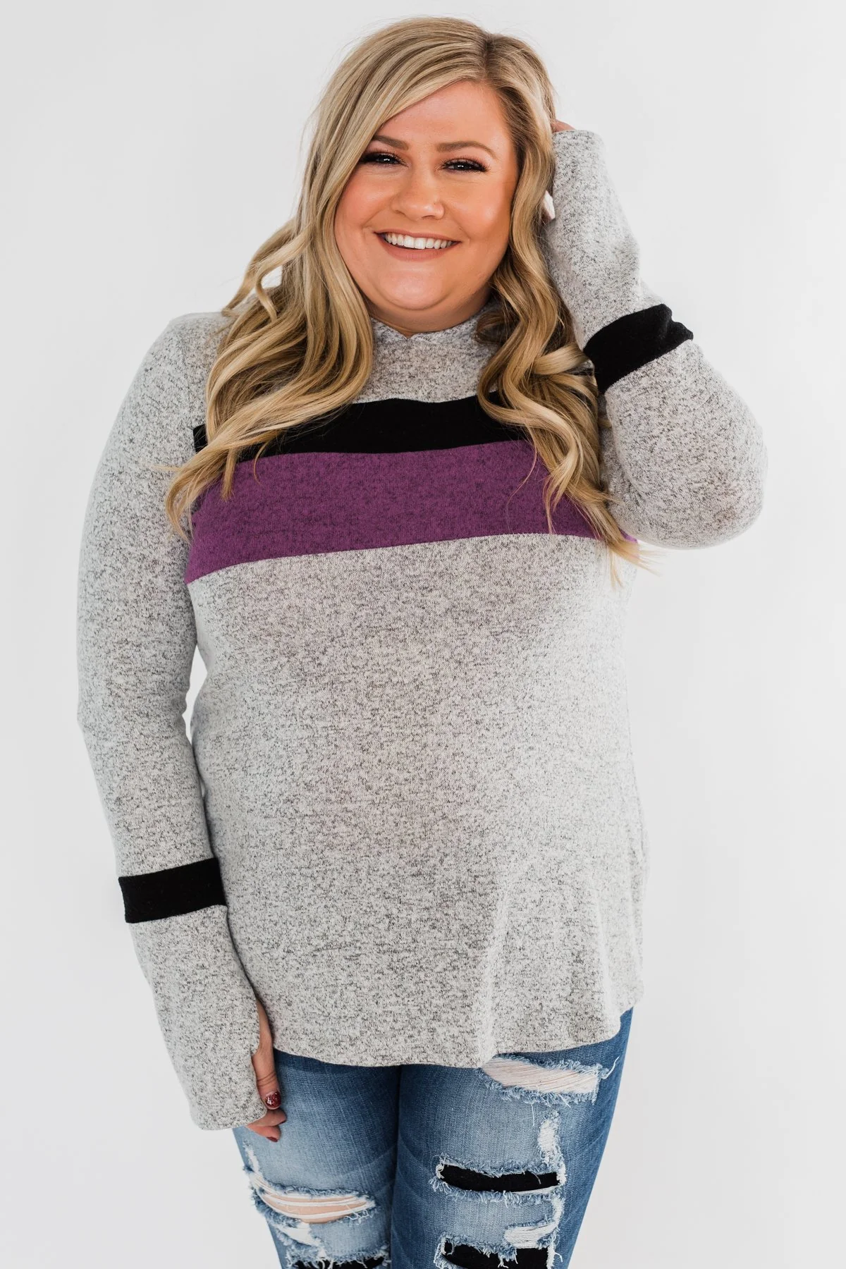 Only A Matter Of Time Hoodie- Heather Grey & Purple - Image 2