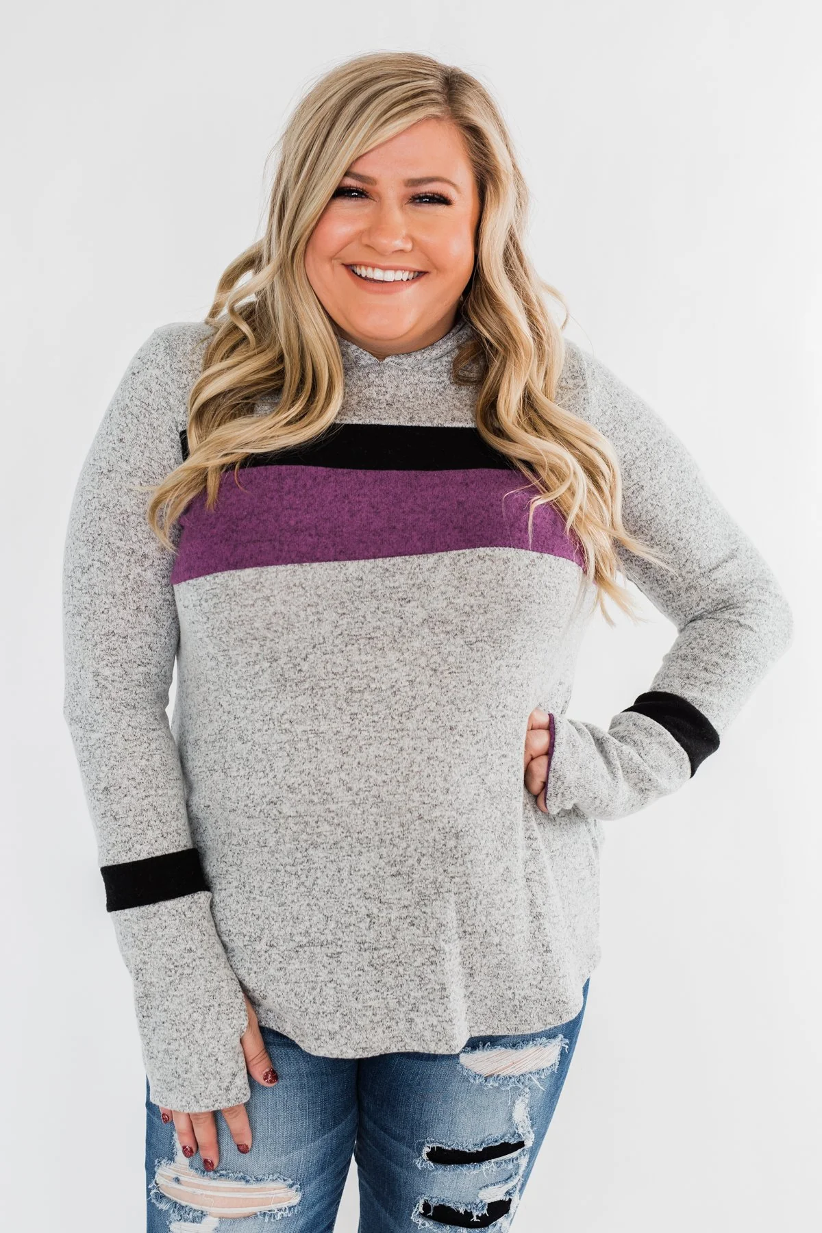 Only A Matter Of Time Hoodie- Heather Grey & Purple - Image 4
