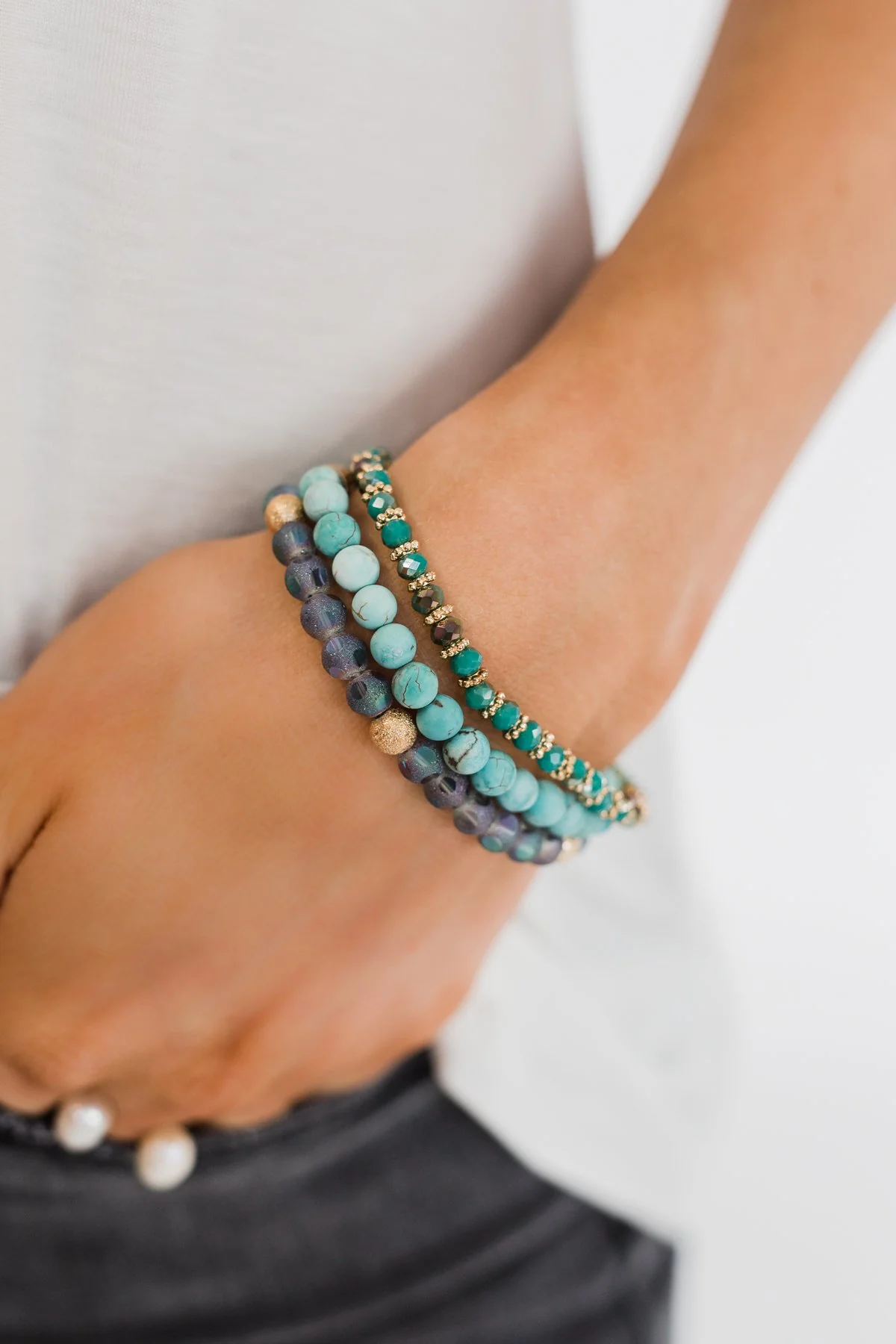 Only Chic Beaded Bracelet Set- Turquoise - Image 2