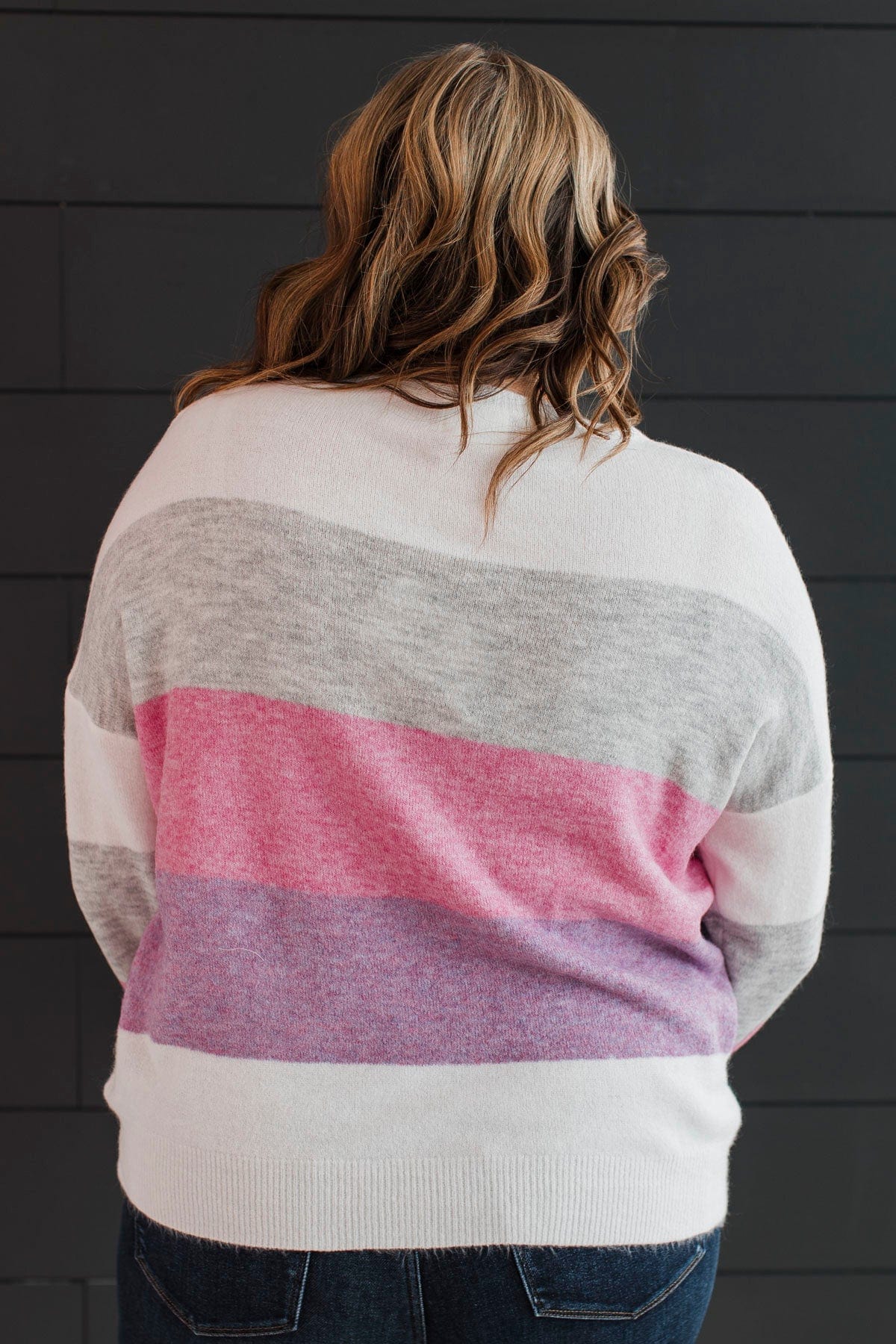 Only For Today Color Block Sweater- Grey & Pink - Image 8