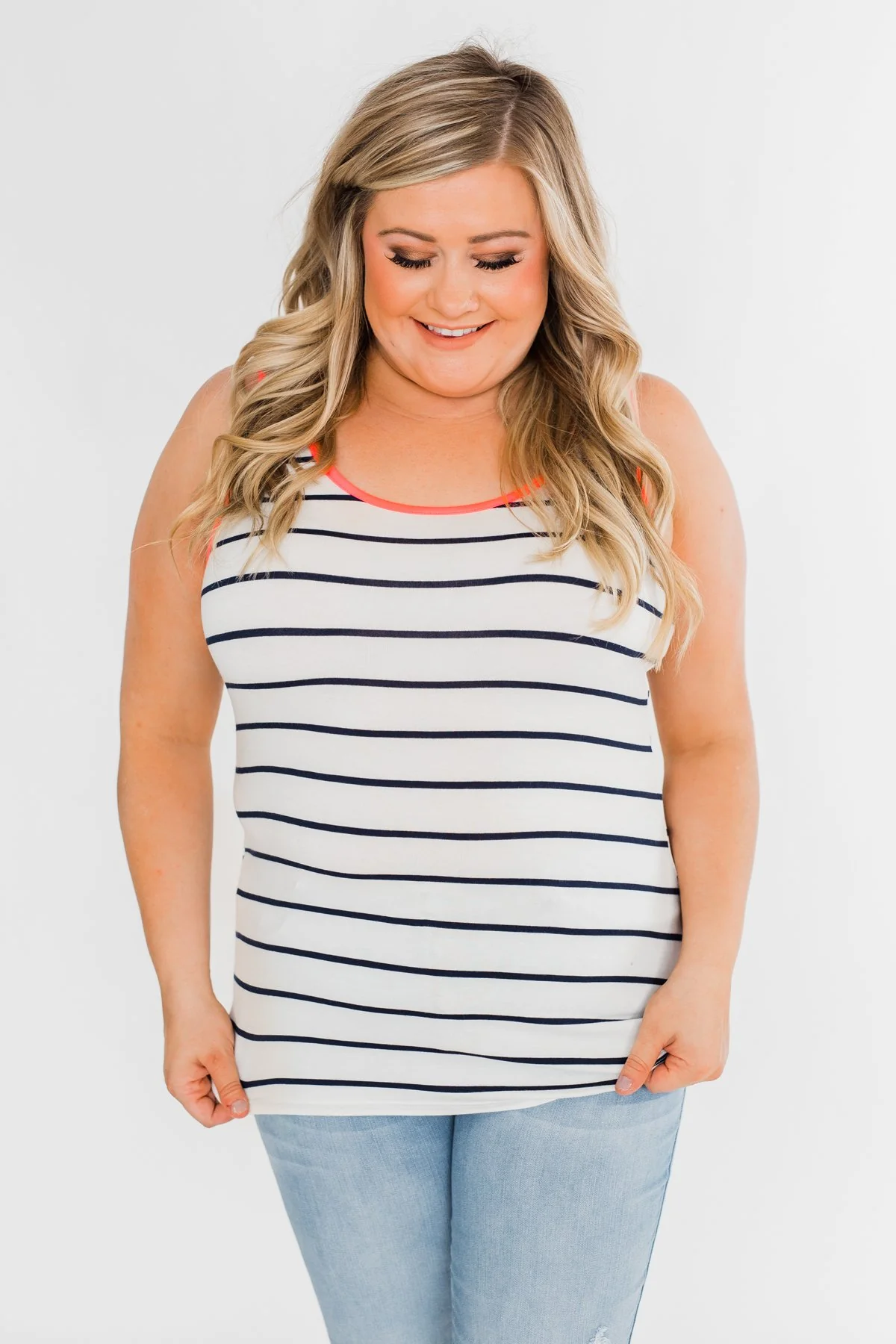 Only For Tonight Striped Tank Top- Navy & Pink - Image 3
