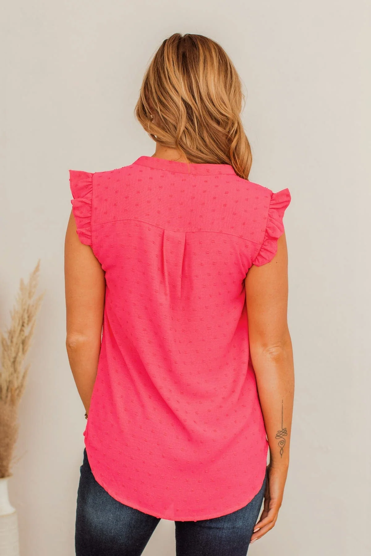 Only Just Begun Ruffle Swiss Dot Tank- Fuchsia - Image 8