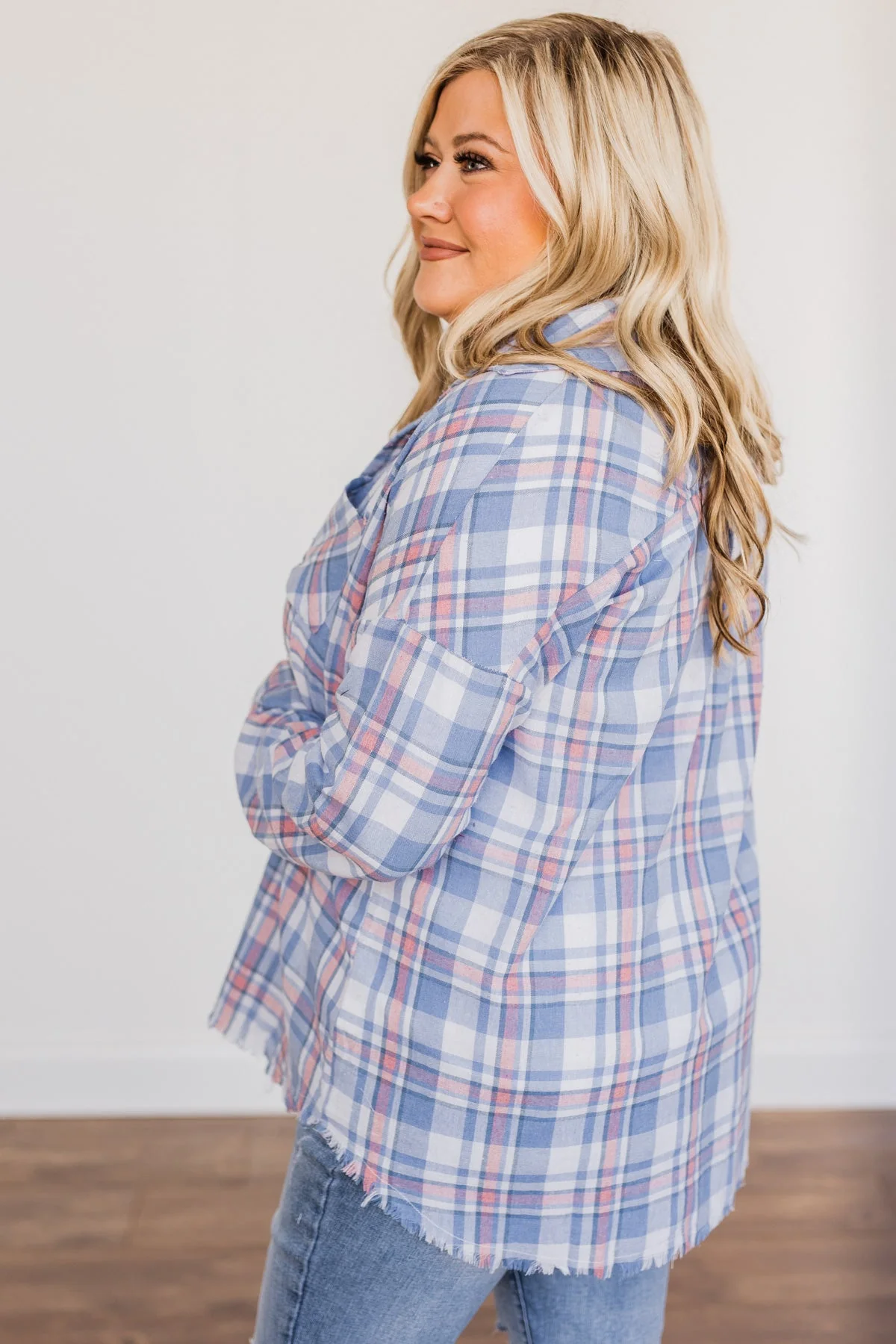Only Thing I Dream Of Plaid Top- Blue - Image 10