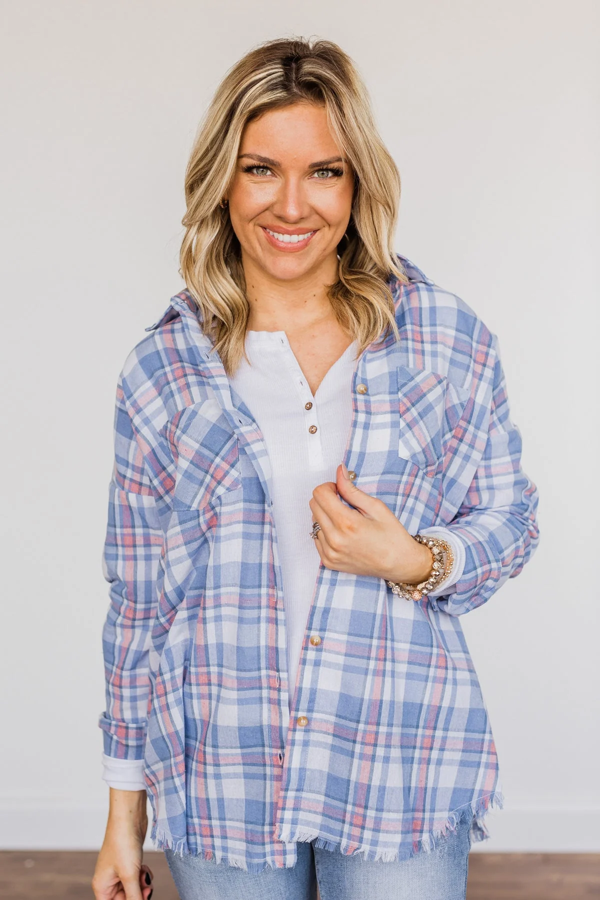 Only Thing I Dream Of Plaid Top- Blue - Image 3