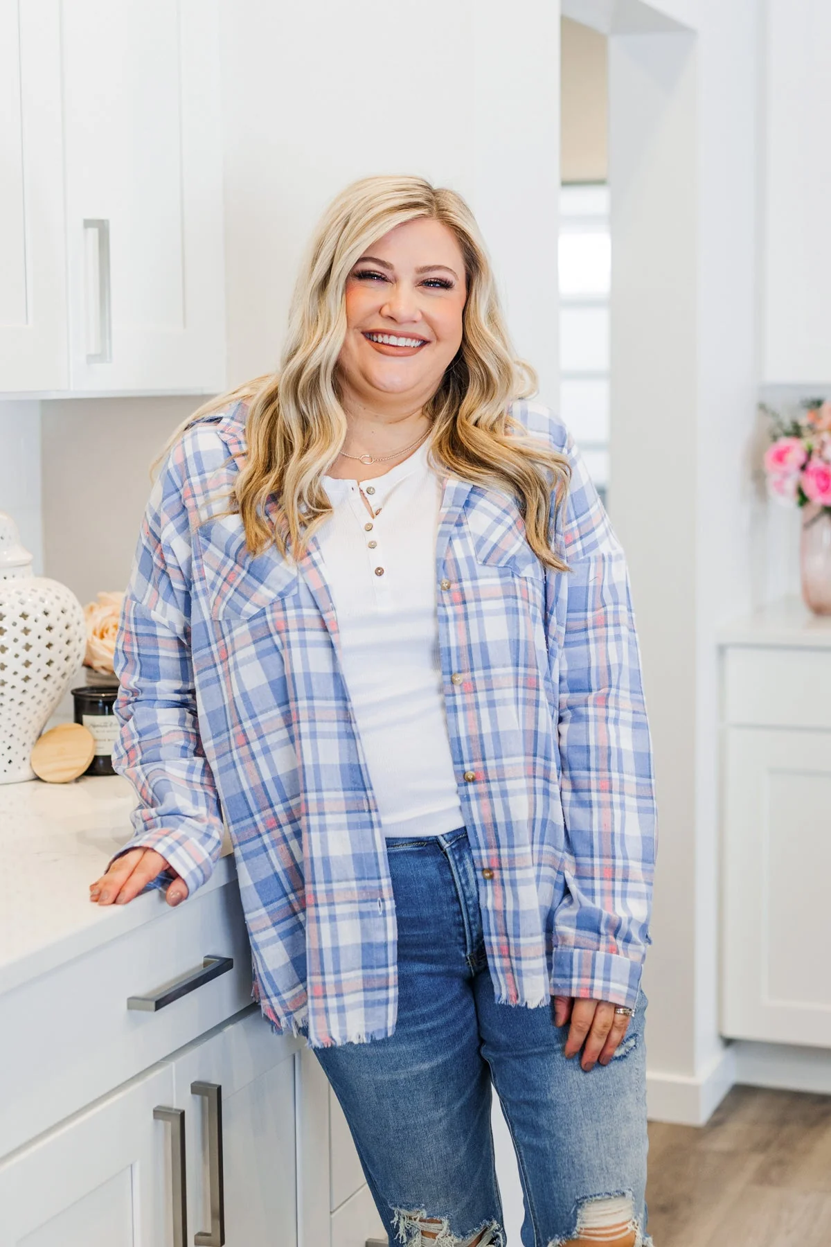 Only Thing I Dream Of Plaid Top- Blue - Image 5