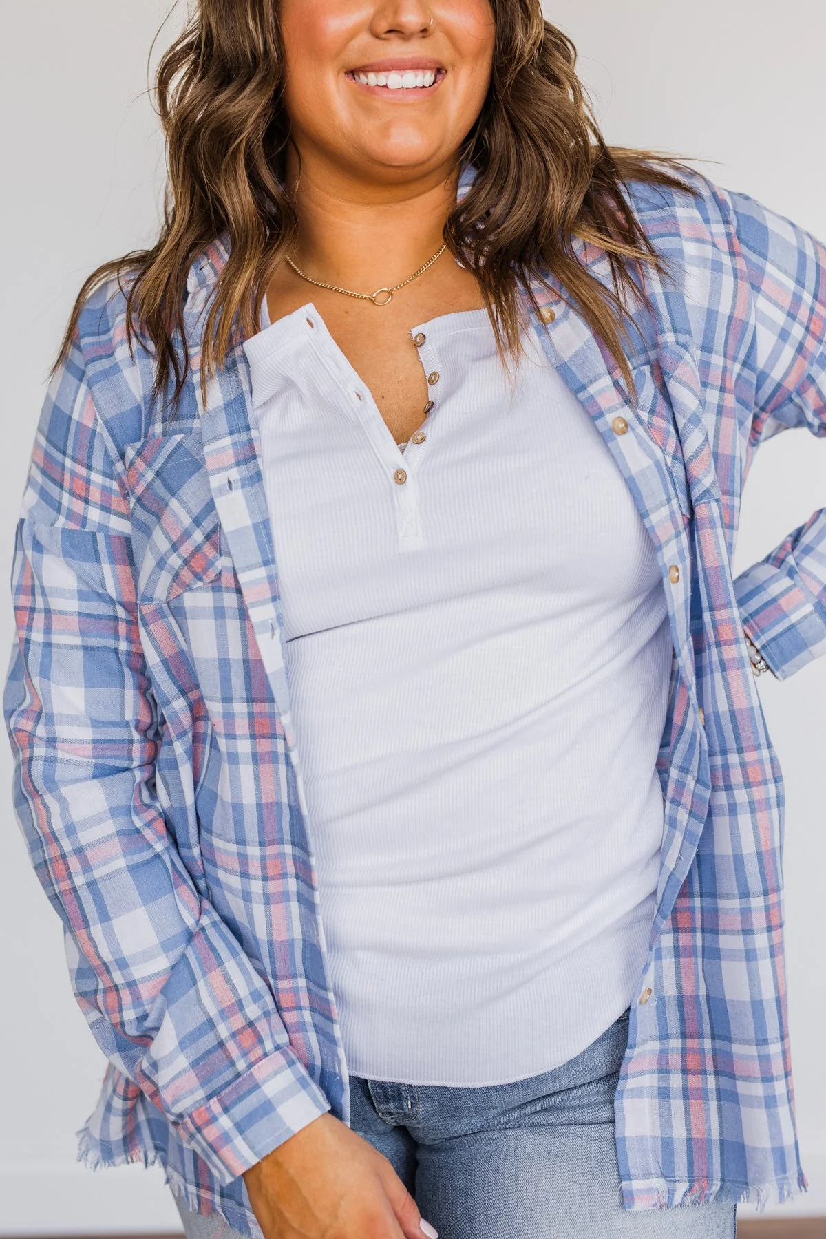 Only Thing I Dream Of Plaid Top- Blue - Image 6