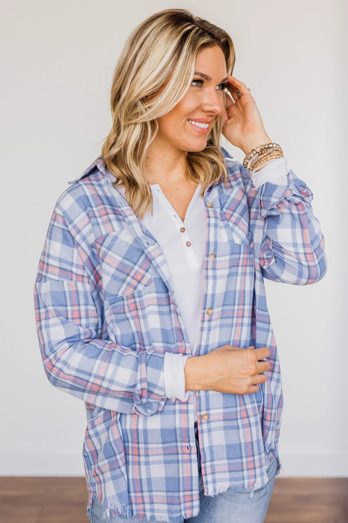 Only Thing I Dream Of Plaid Top- Blue - Image 7
