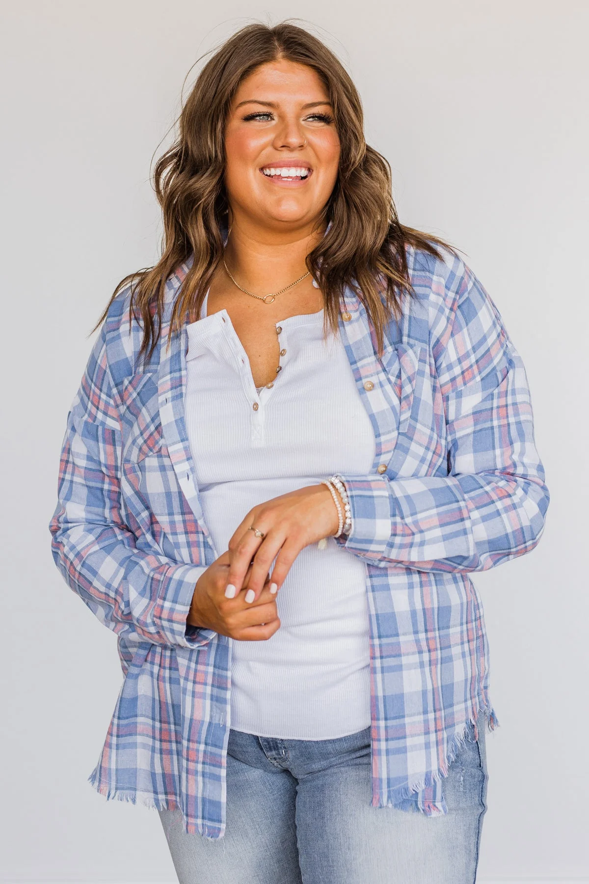 Only Thing I Dream Of Plaid Top- Blue - Image 8
