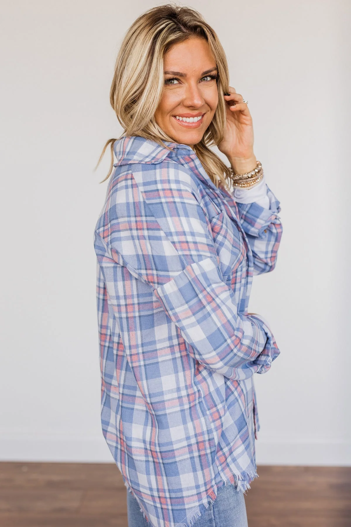 Only Thing I Dream Of Plaid Top- Blue - Image 9