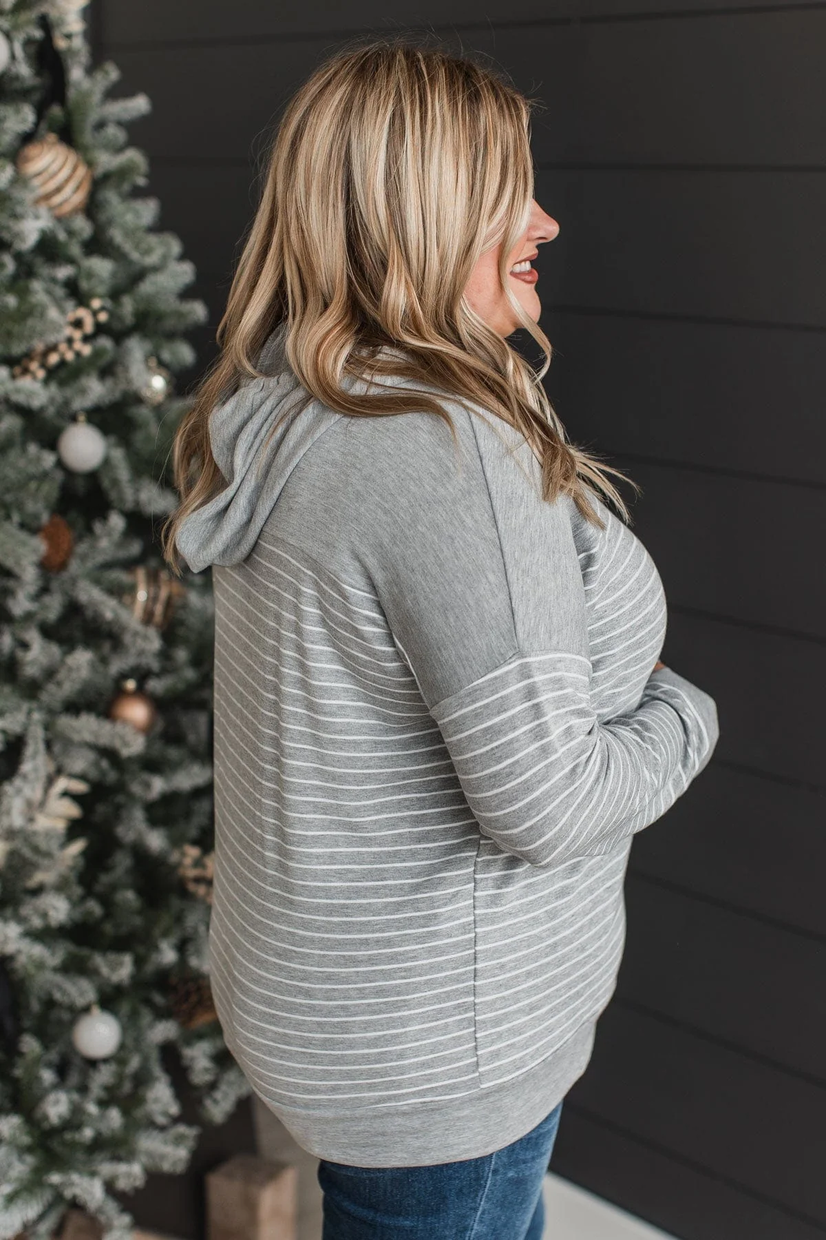 Only Yours Hooded Knit Top- Heather Grey - Image 6
