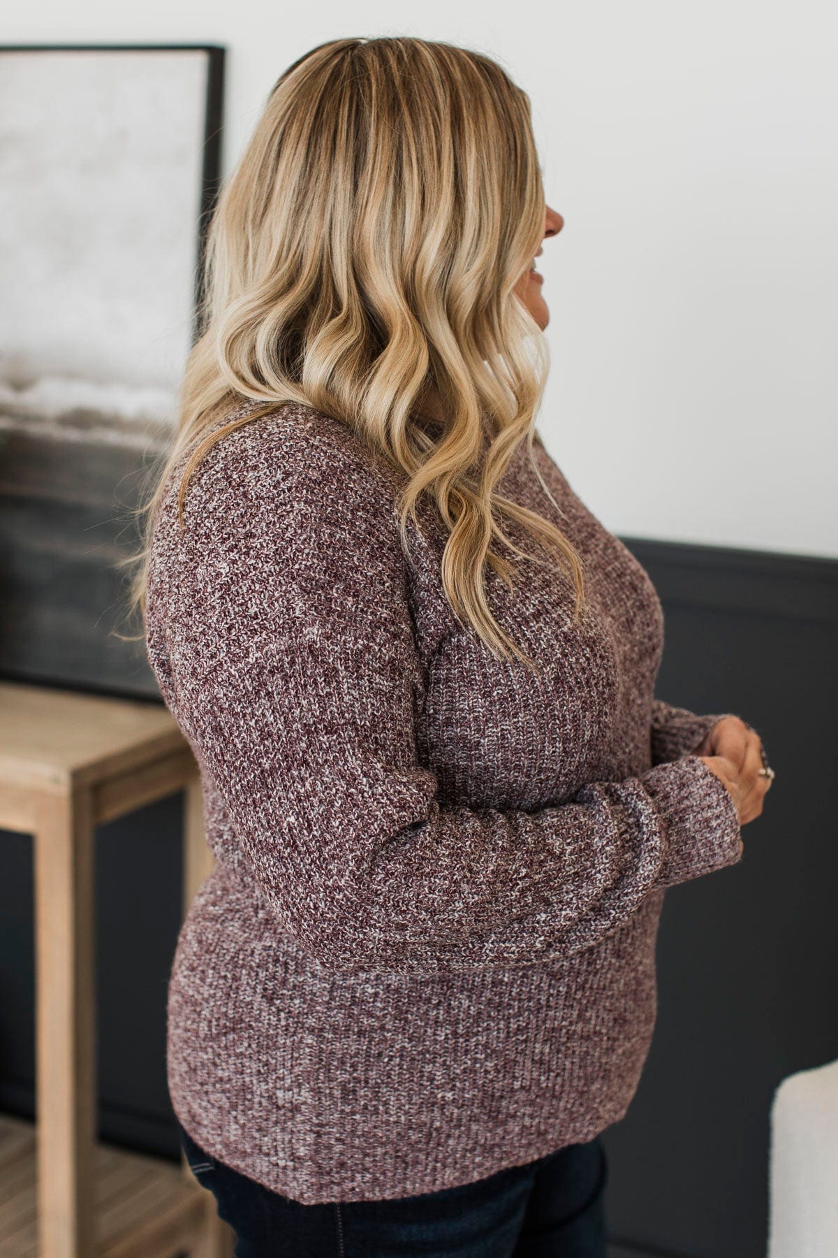 Onto Better Things Two-Tone Knit Sweater- Burgundy - Image 4
