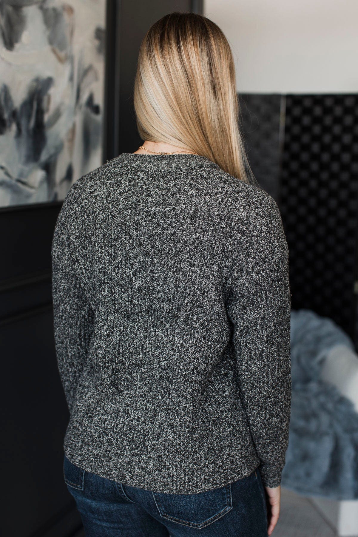 Onto Better Things Two-Tone Knit Sweater- Charcoal - Image 6