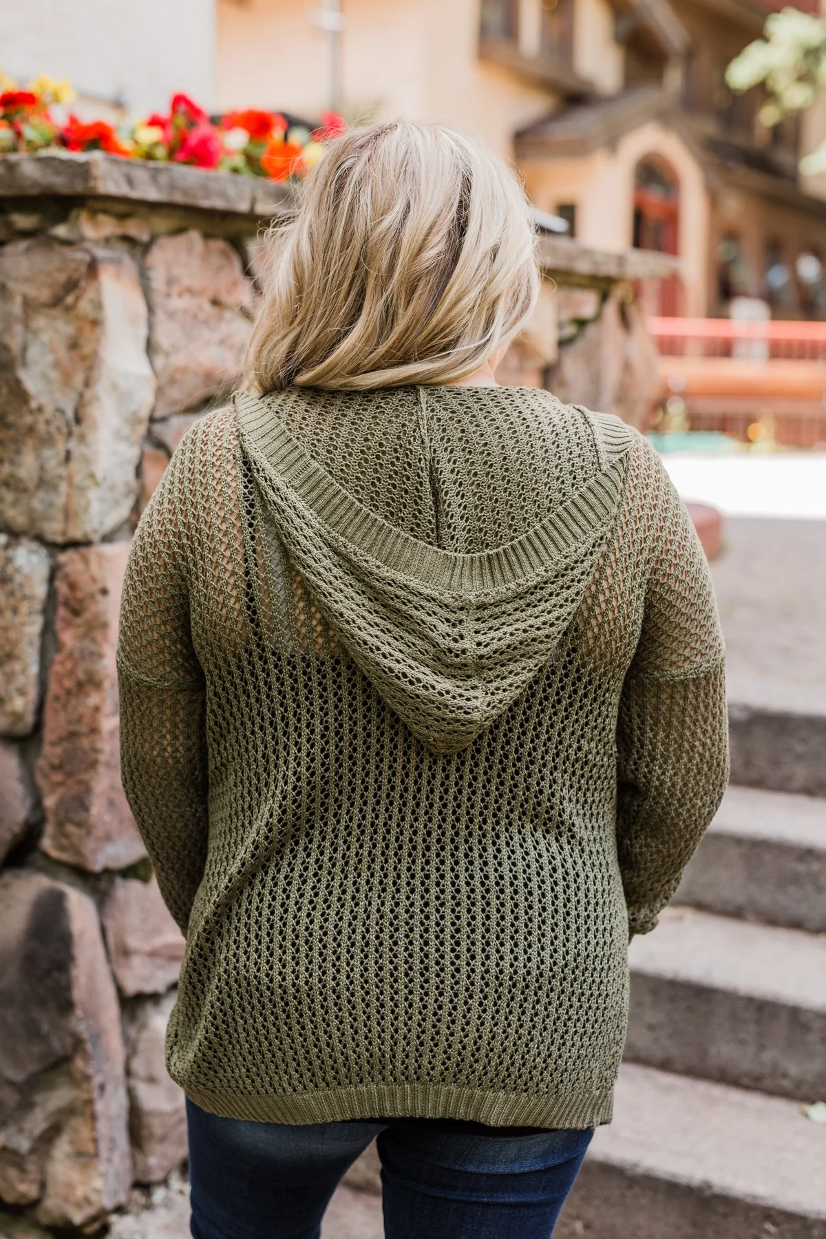 Open Knit Hooded Cardigan- Moss Green - Image 14
