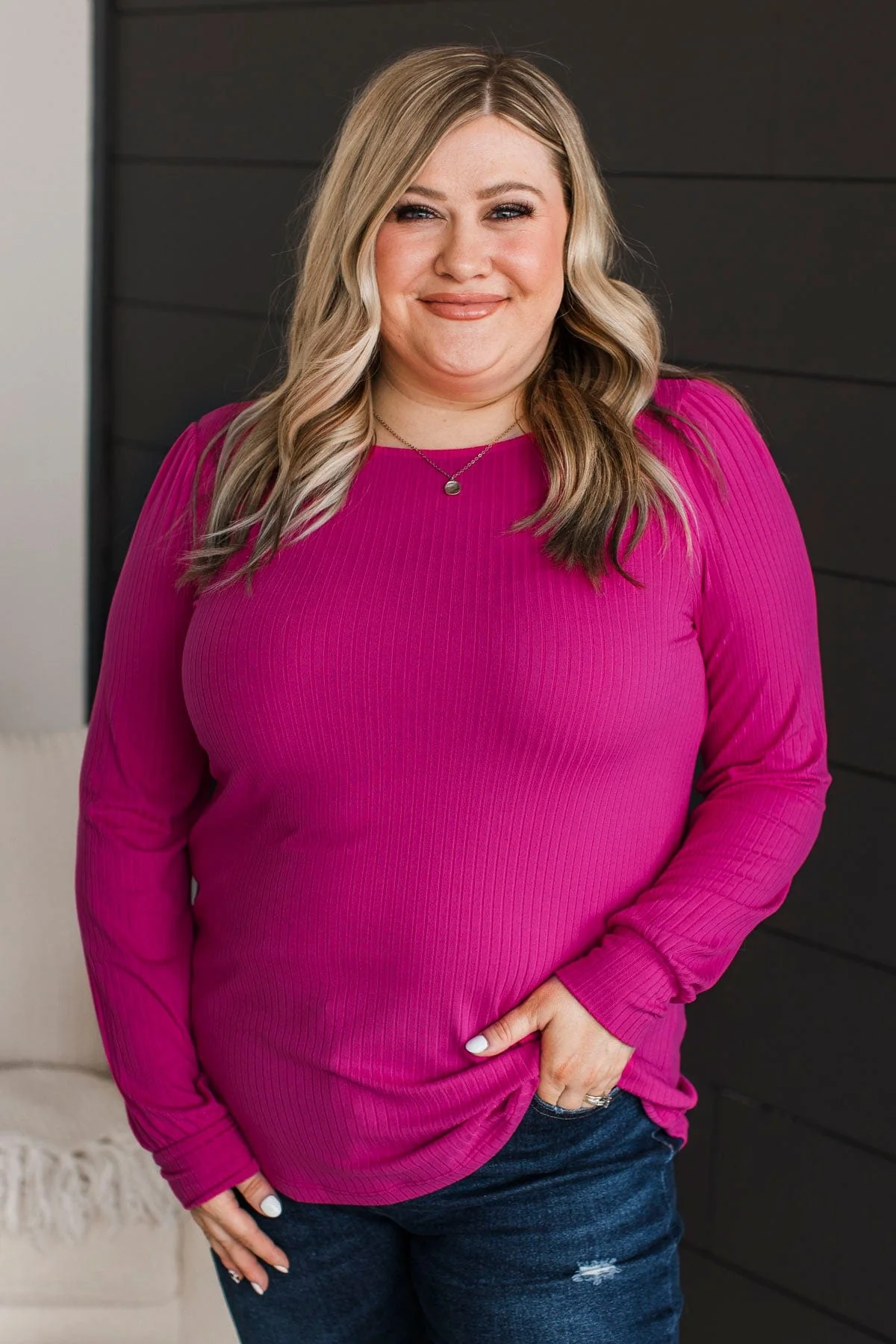 Open My Heart Ribbed Knit Top- Fuchsia - Image 4