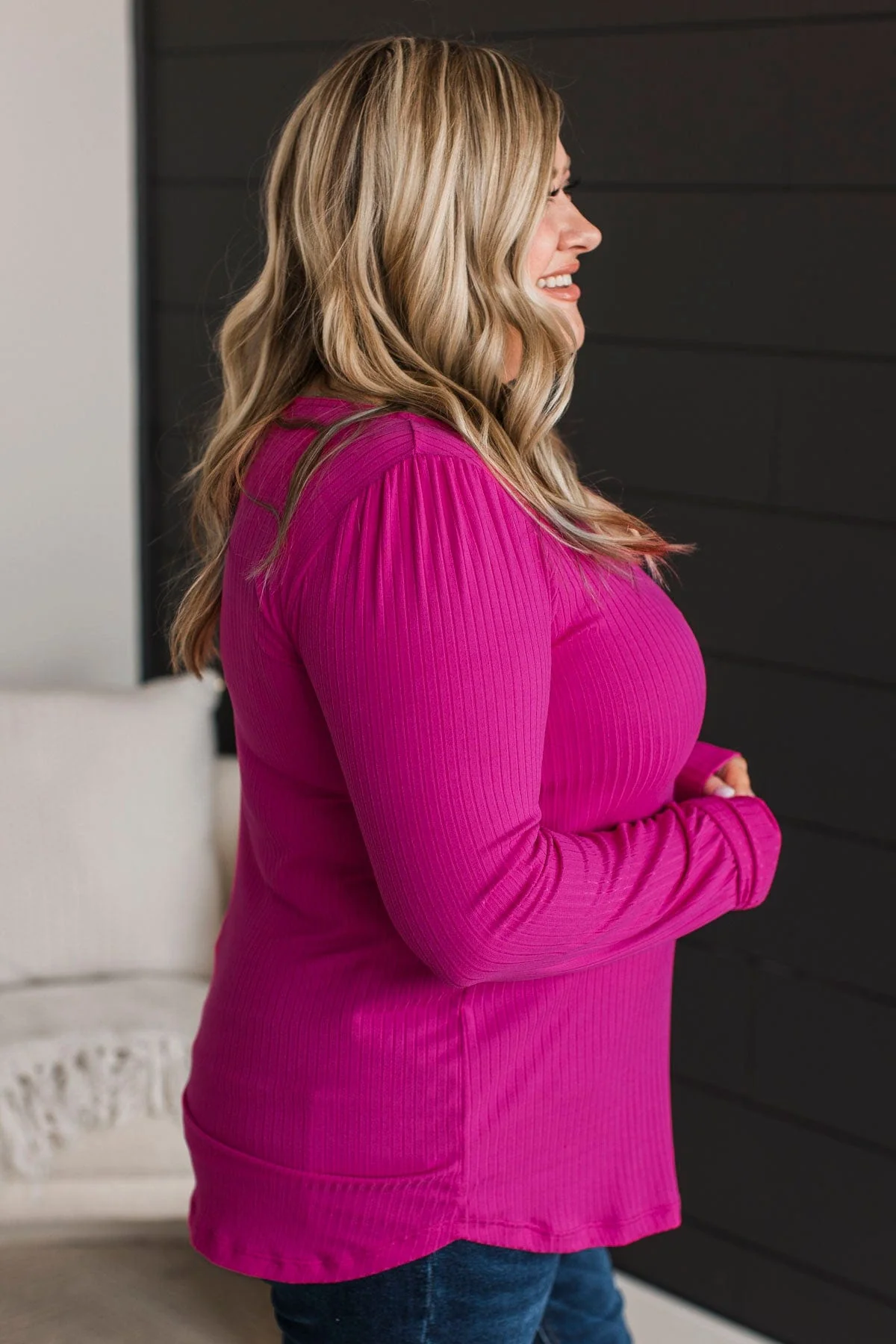 Open My Heart Ribbed Knit Top- Fuchsia - Image 7
