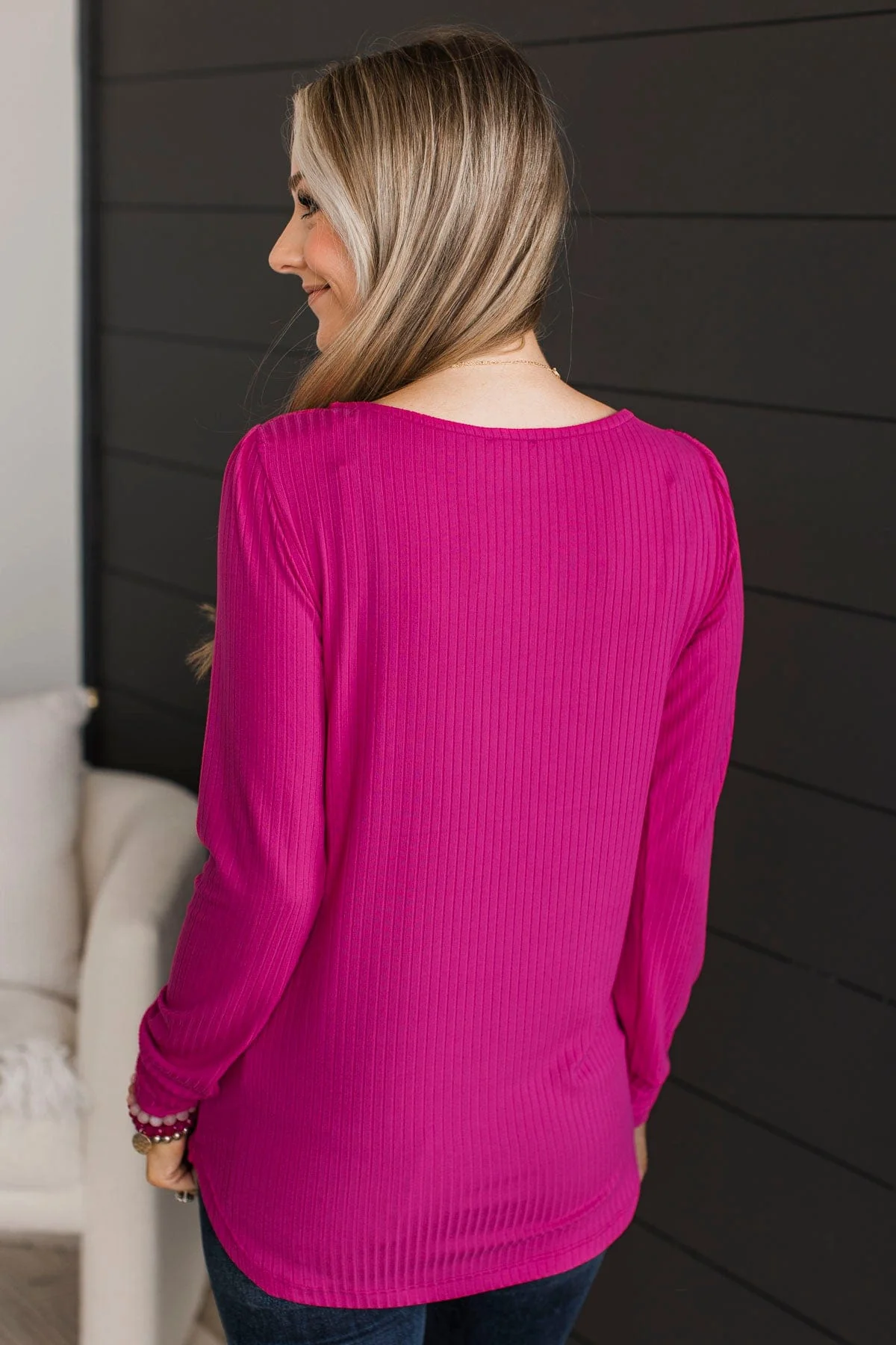 Open My Heart Ribbed Knit Top- Fuchsia - Image 8