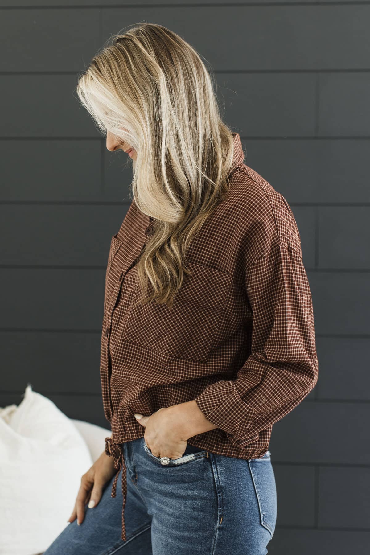 Open Roads Ahead Button Up Plaid Long Sleeve Top- Dark Auburn - Image 5