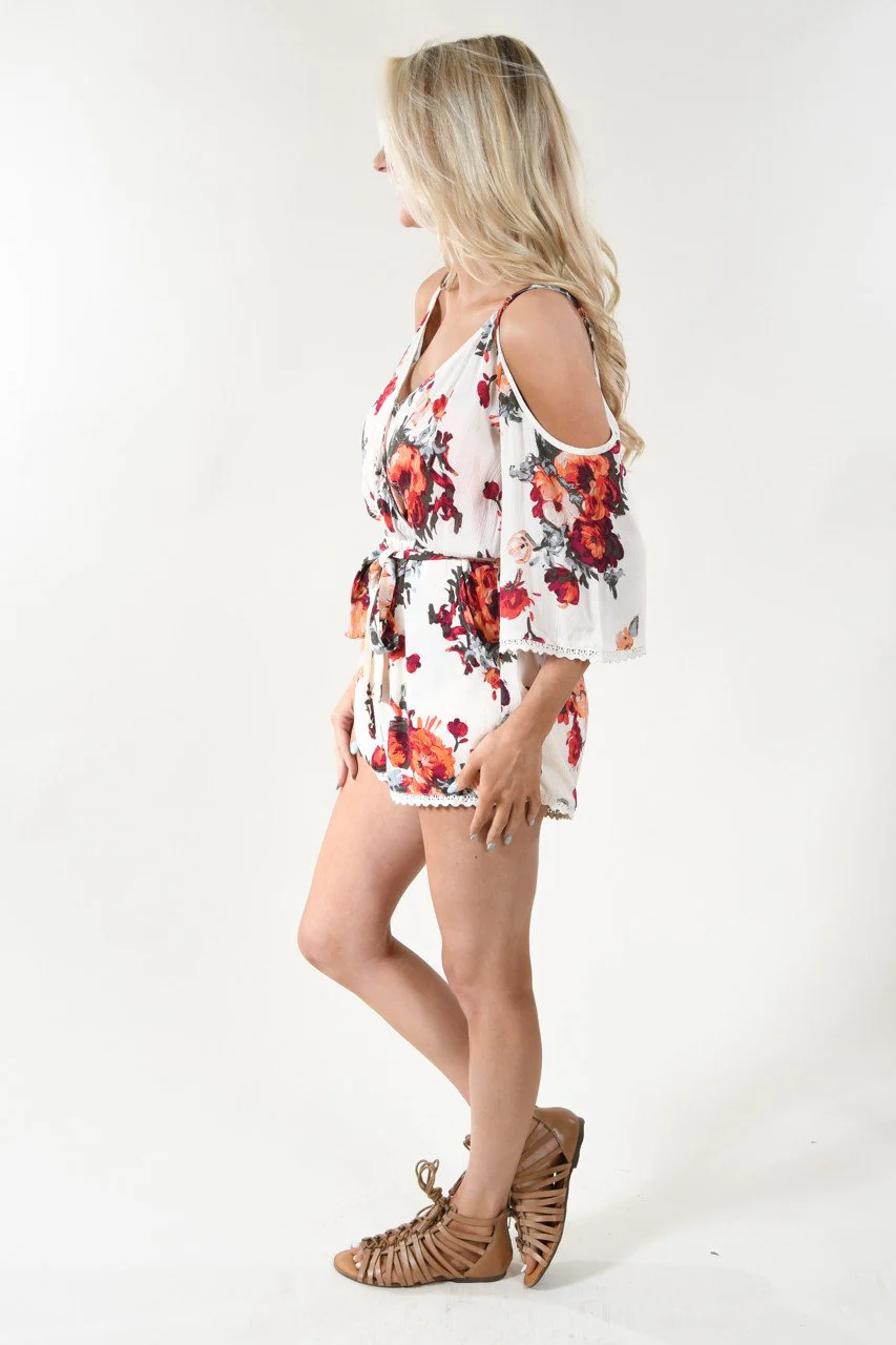 Open Shoulder Floral Romper - Image 4