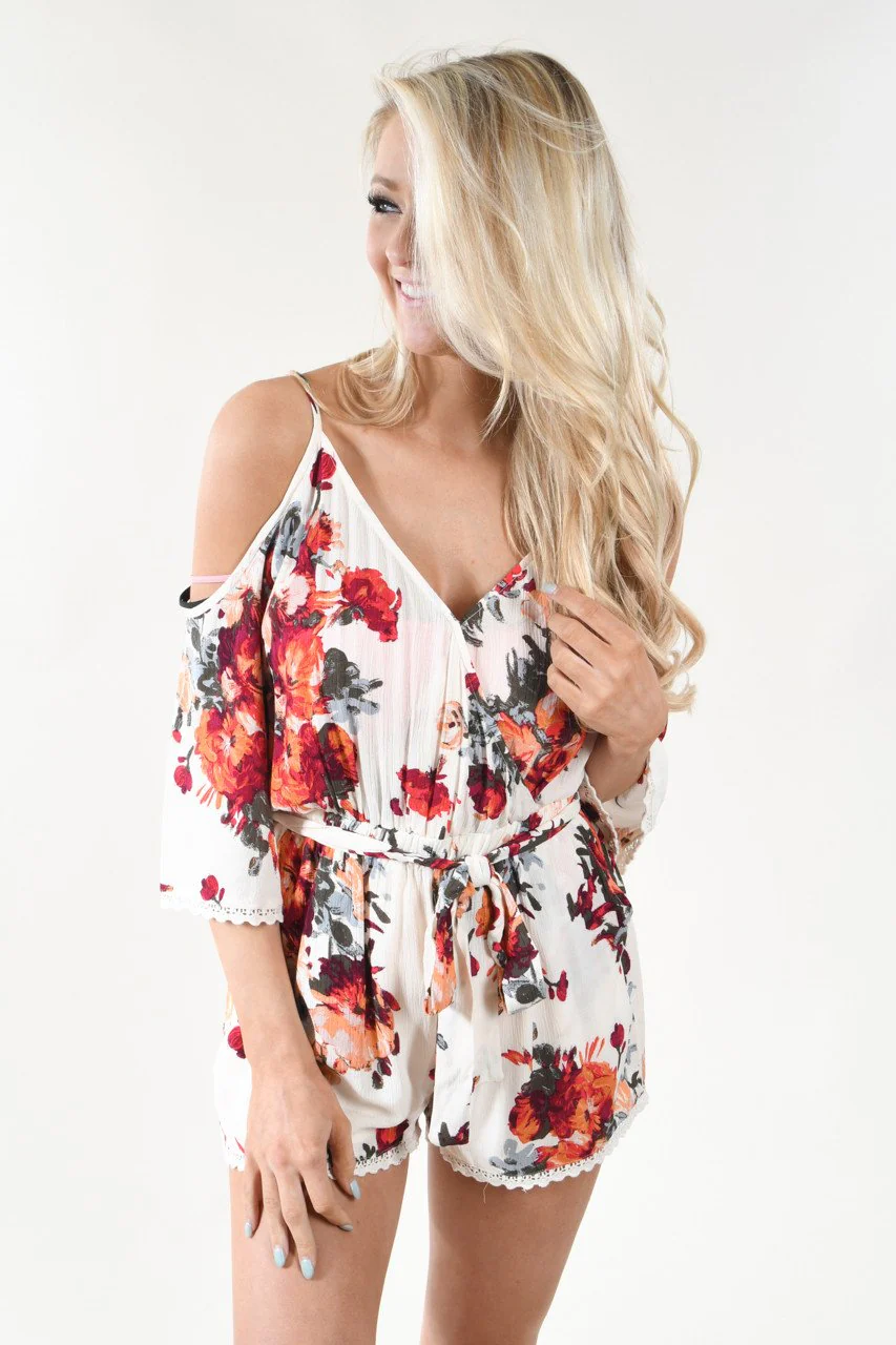 Open Shoulder Floral Romper - Image 5