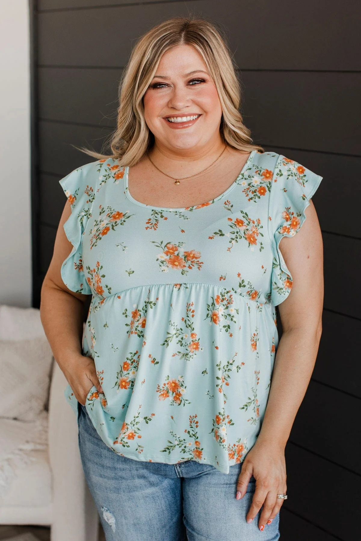 Open Skies Floral Babydoll Top- Light Blue - Image 2