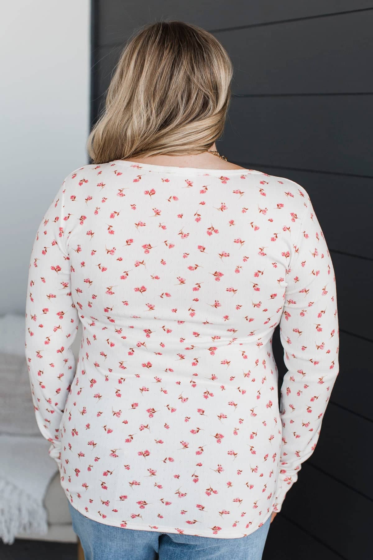 Open Your Heart Floral Henley Top- Ivory & Pink - Image 7