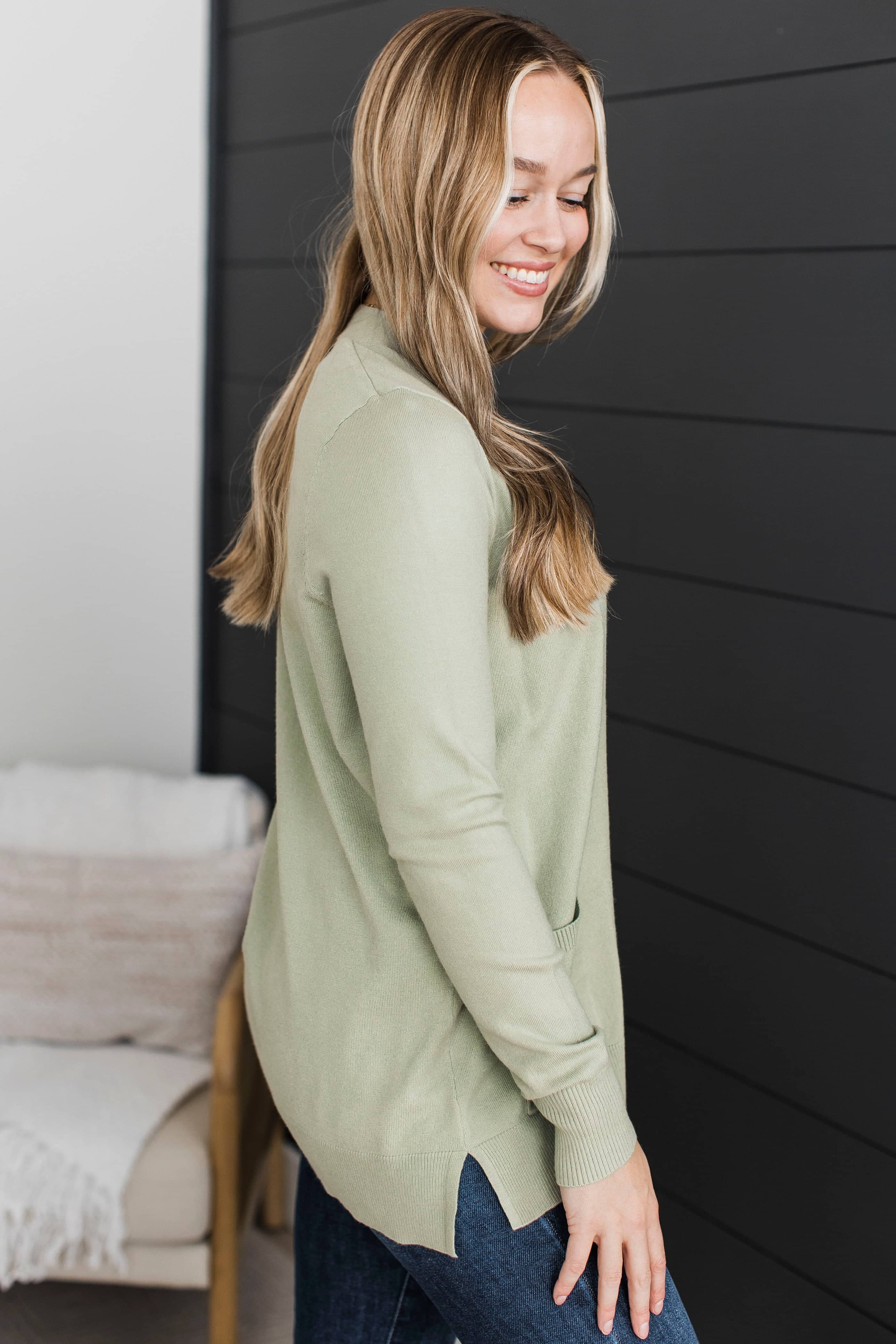 Optimistic Outlook Open Front Cardigan- Dusty Sage - Image 3