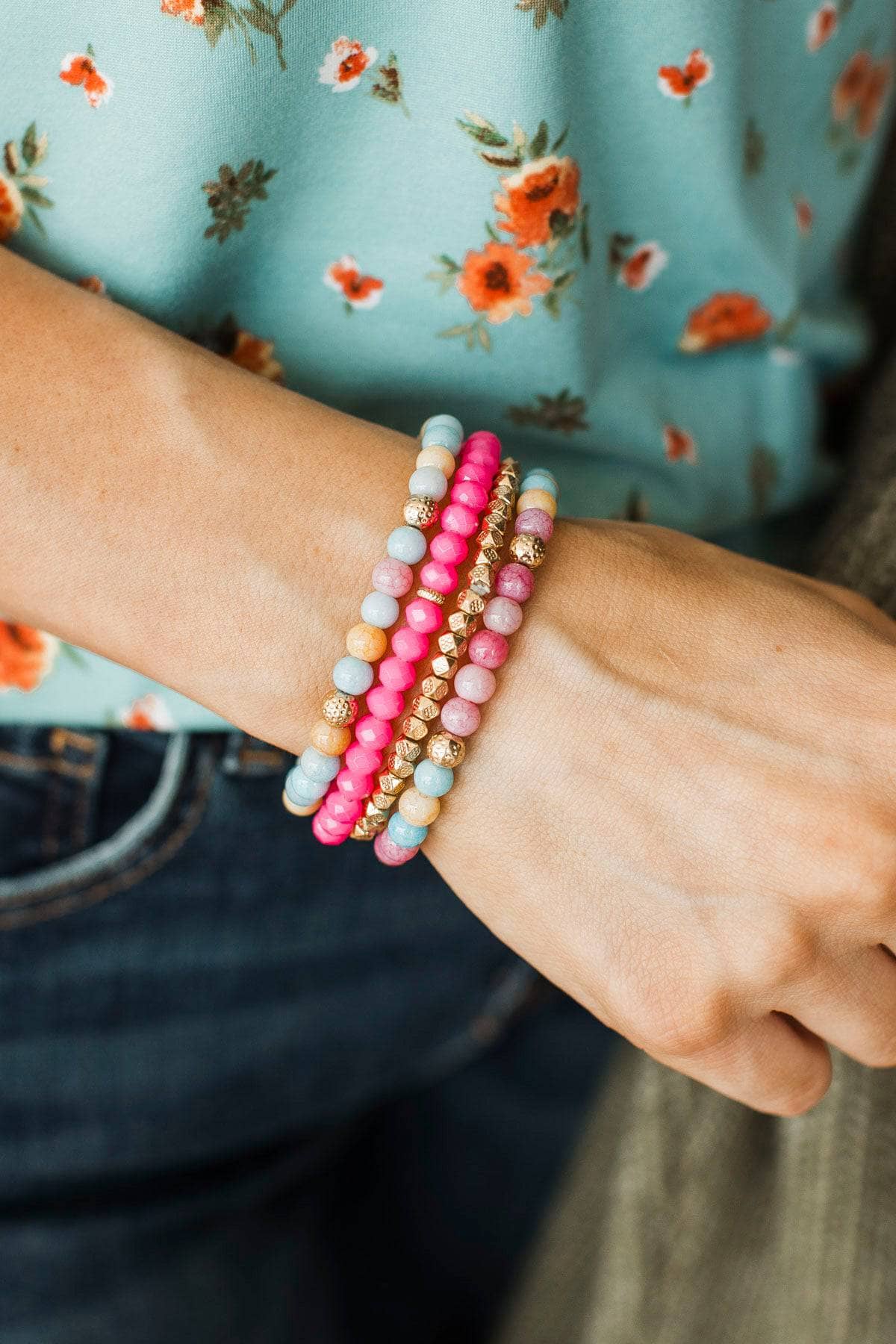 Opulent Style Beaded Bracelet Set- Pink Multi - Image 2