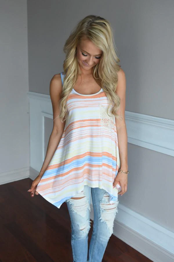 Orange & Yellow Striped Pocket Top - Image 4