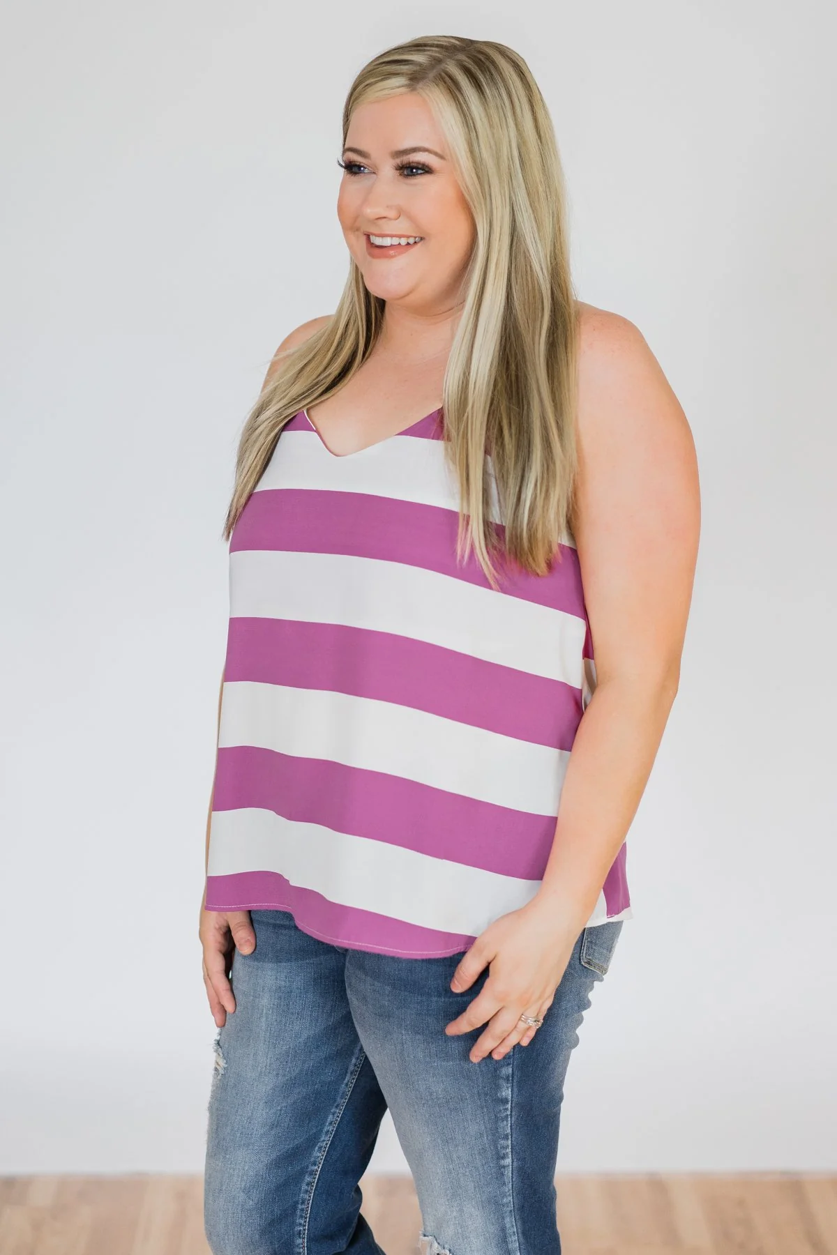 Out & About Striped Tank Top- Orchid - Image 8