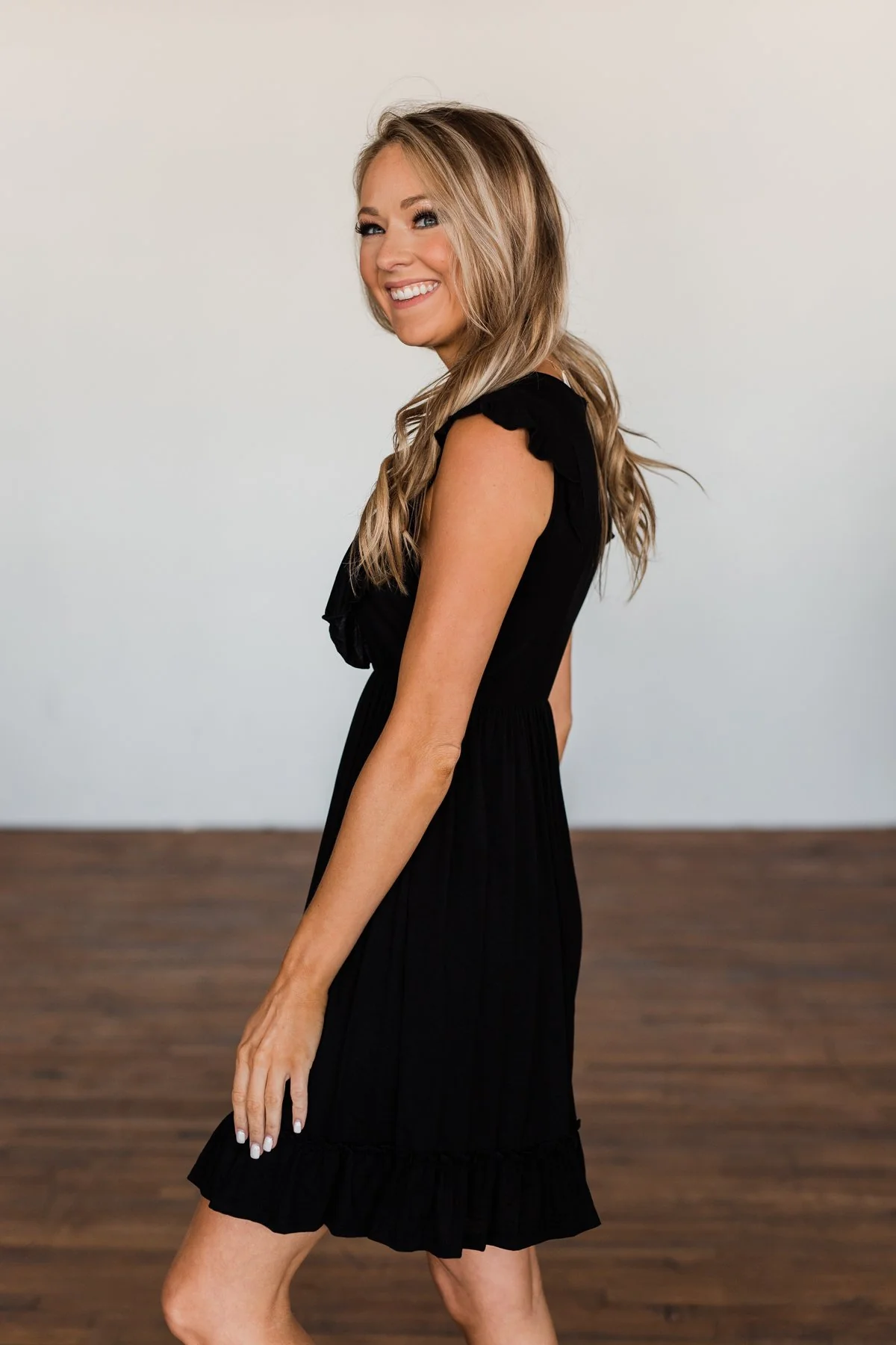 Out And About Ruffle Detail Dress- Black - Image 7