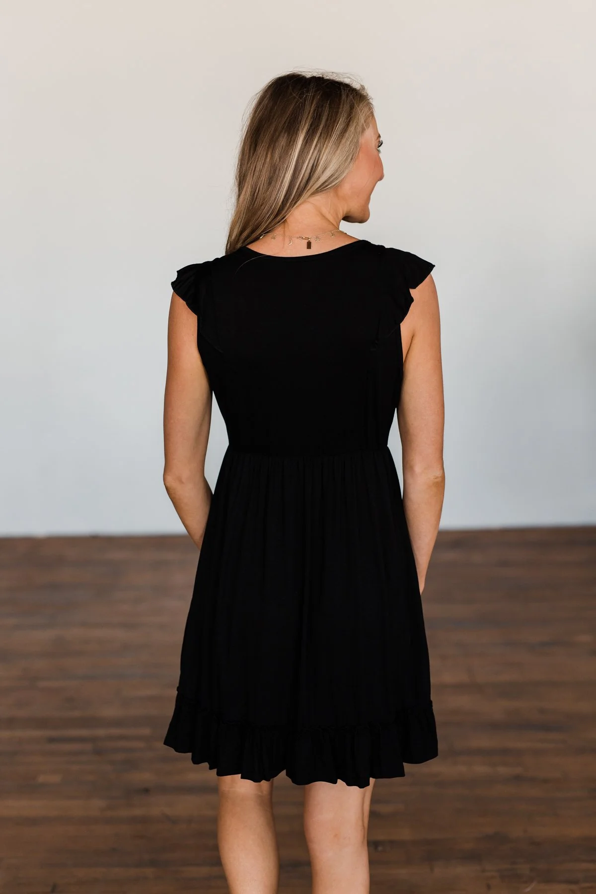 Out And About Ruffle Detail Dress- Black - Image 9