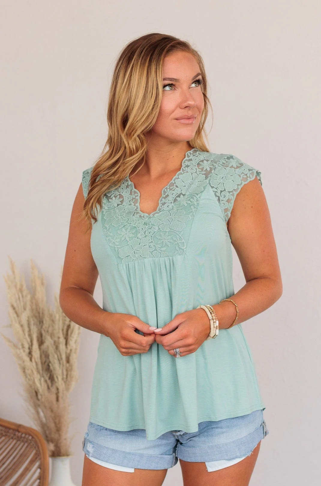 Out For The Day Lace Tank- Sage - Image 4