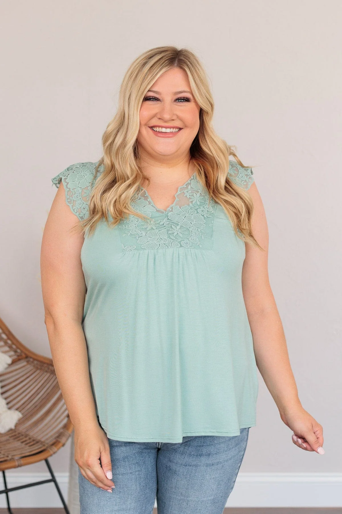 Out For The Day Lace Tank- Sage - Image 5