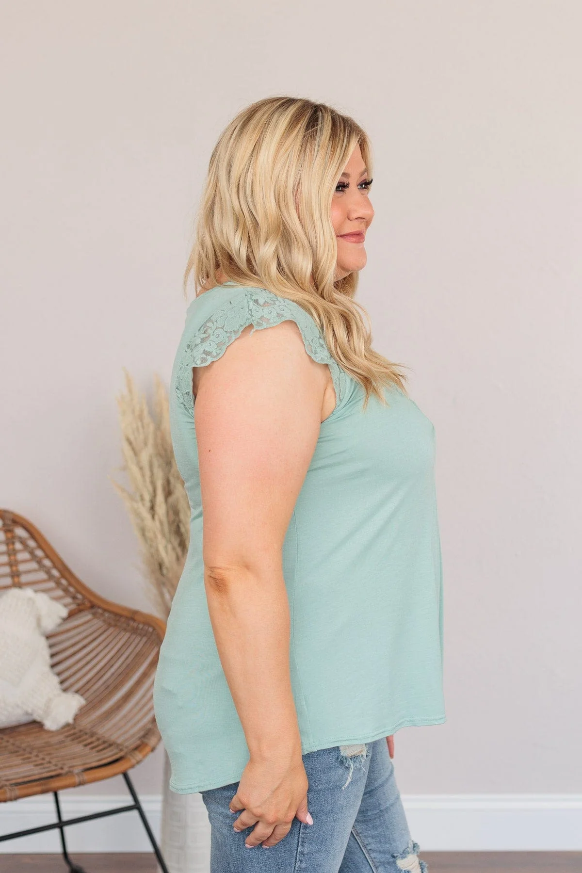 Out For The Day Lace Tank- Sage - Image 9