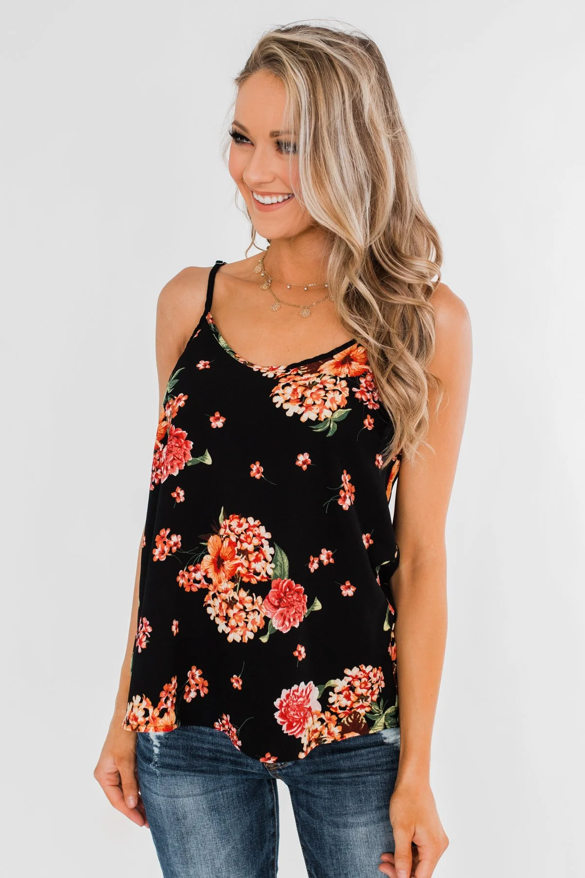 Out of Reach Floral Tank Top- Black - Image 6